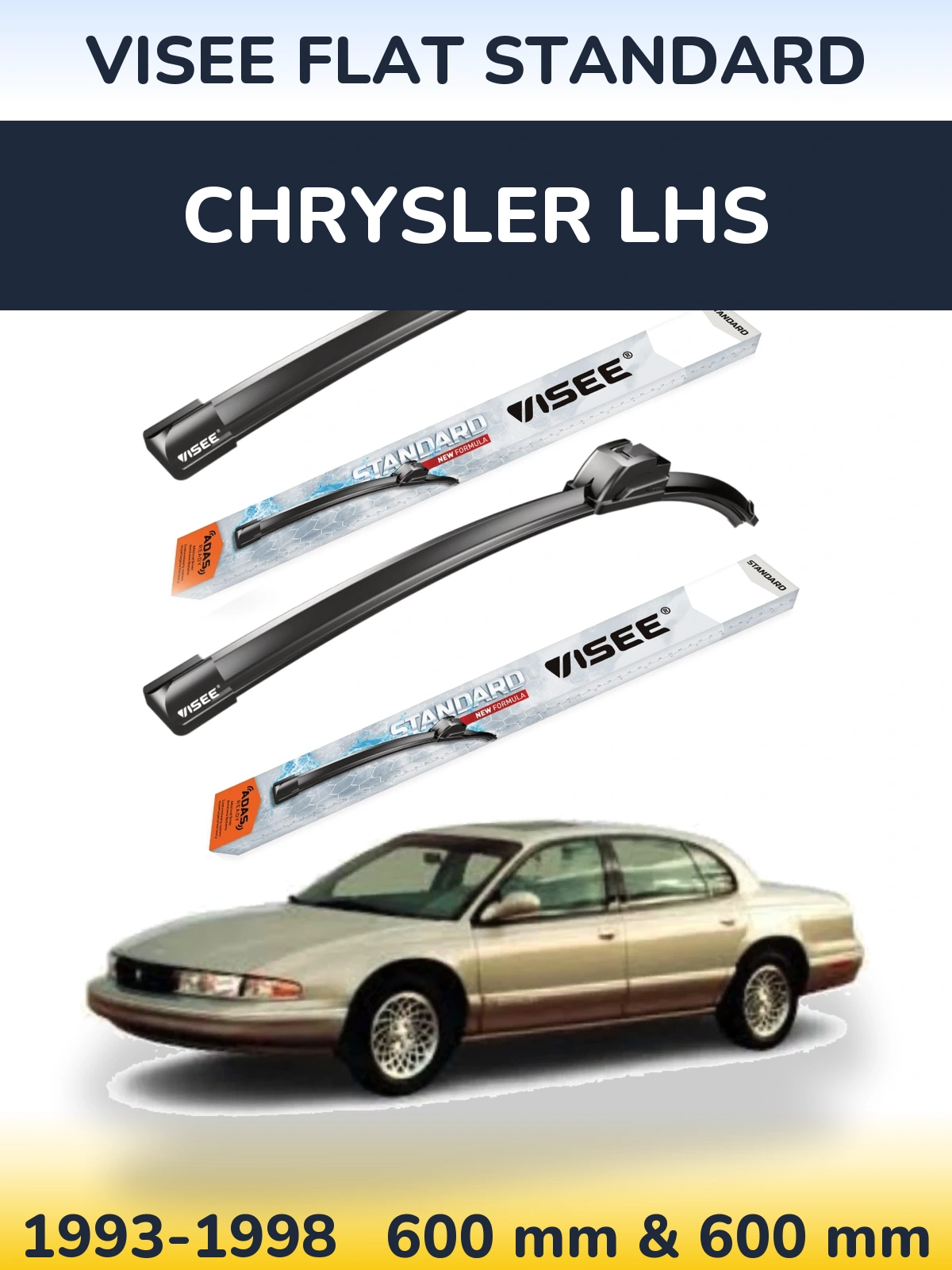 Комплект передних дворников VISEE FLAT STANDARD 600 & 600 мм для Chrysler LHS 1993-1998
