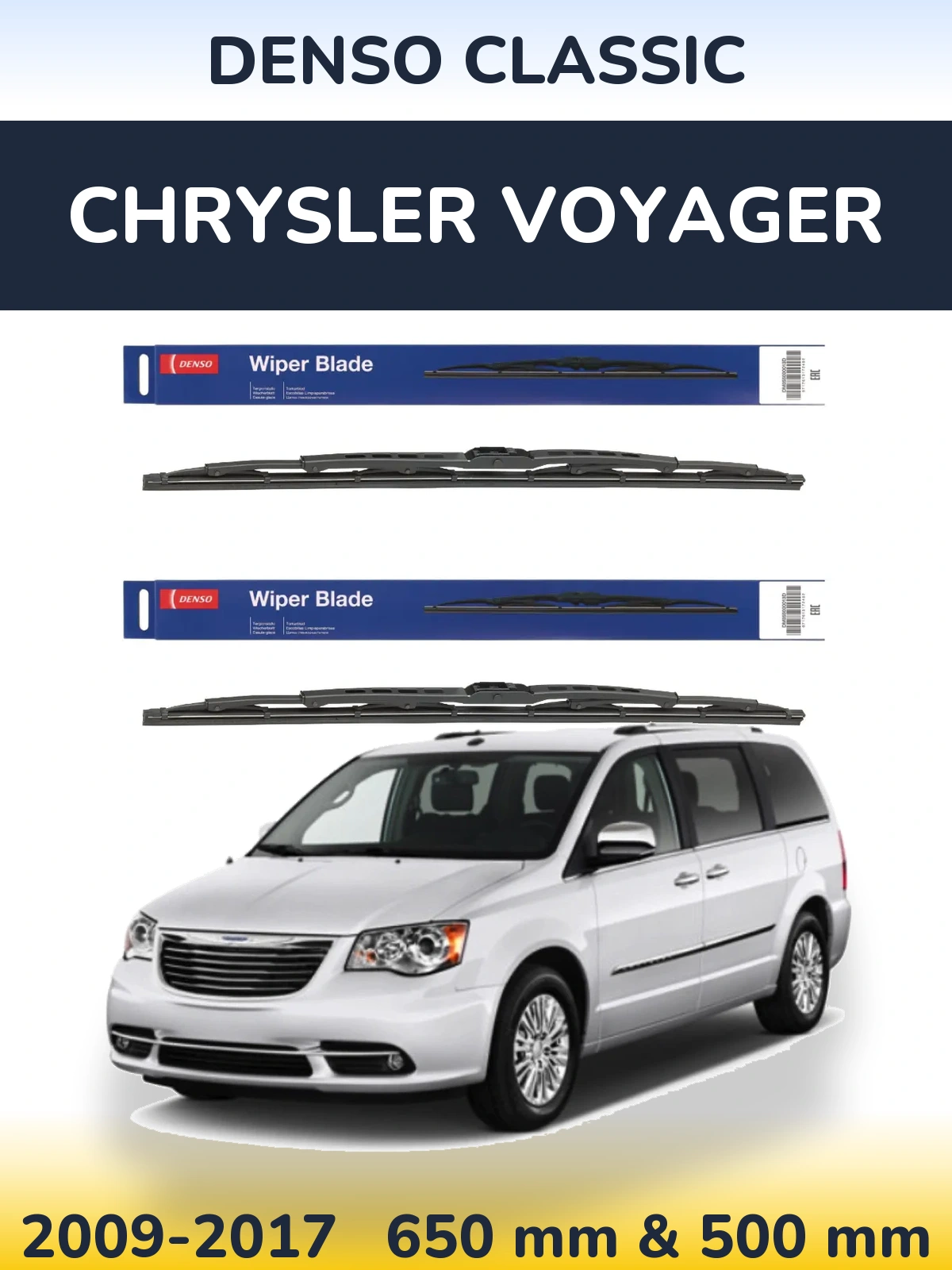 Komplet przednich wycieraczek Denso Classic 650 & 500 mm do Chrysler Voyager 2009-2017