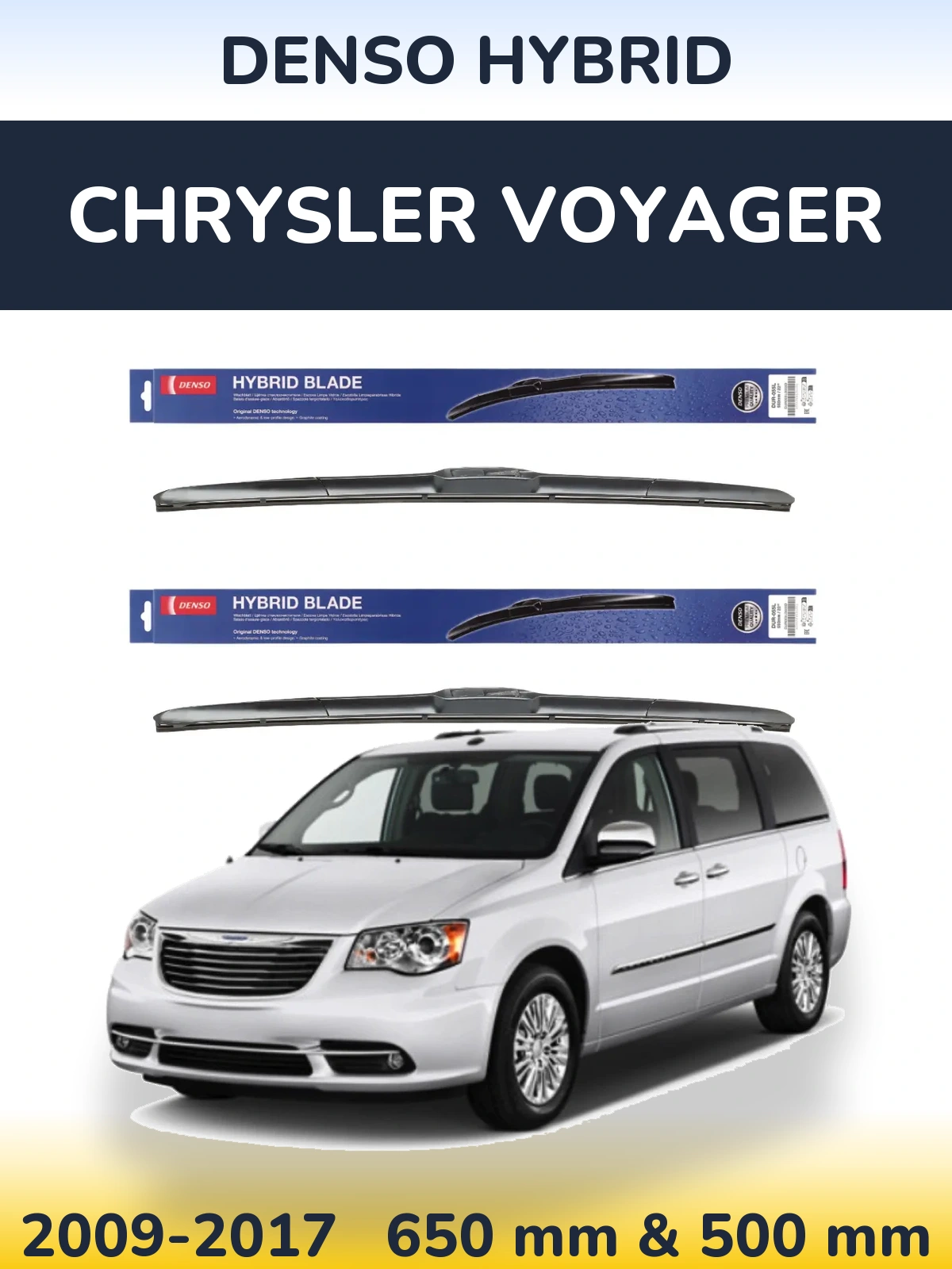 Front wiper blade set Denso Hybrid 650 & 500 mm for Chrysler Voyager 2009-2017