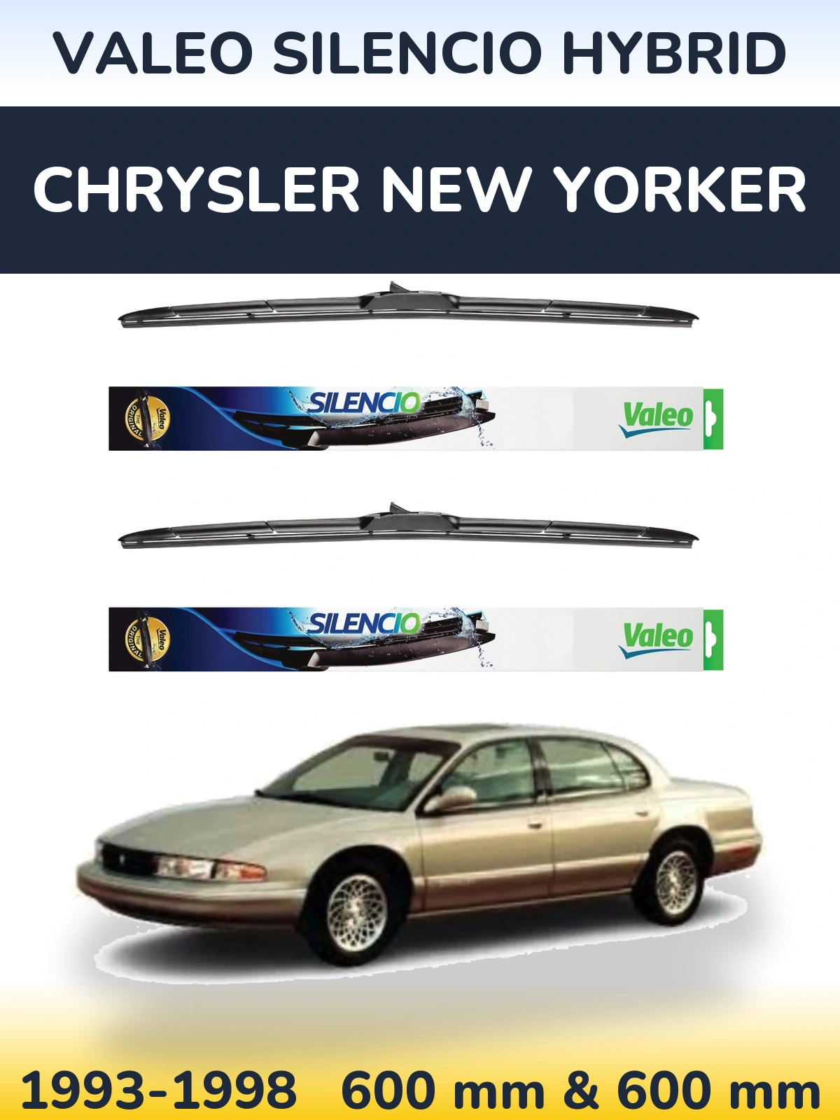 Komplet przednich wycieraczek Valeo Silencio Hybrid 600 & 600 mm do Chrysler New Yorker 1993-1998