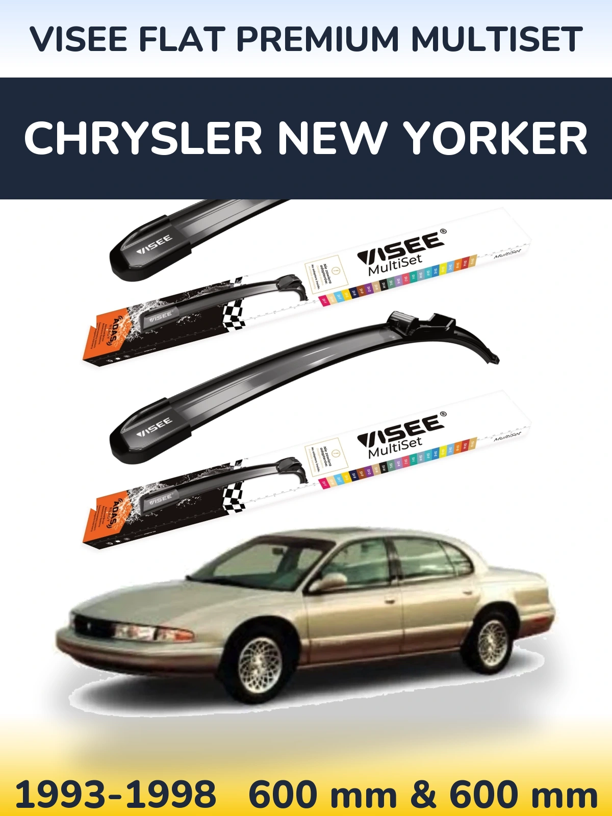 Комплект передних дворников VISEE FLAT PREMIUM MultiSet 600 & 600 мм для Chrysler New Yorker 1993-1998
