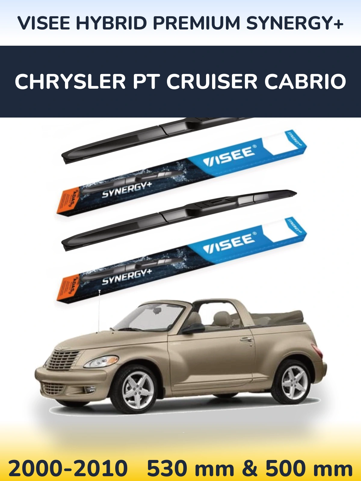 Komplet przednich wycieraczek VISEE HYBRID PREMIUM SYNERGY+ 530 & 500 mm do Chrysler PT Cruiser Cabrio 2000-2010