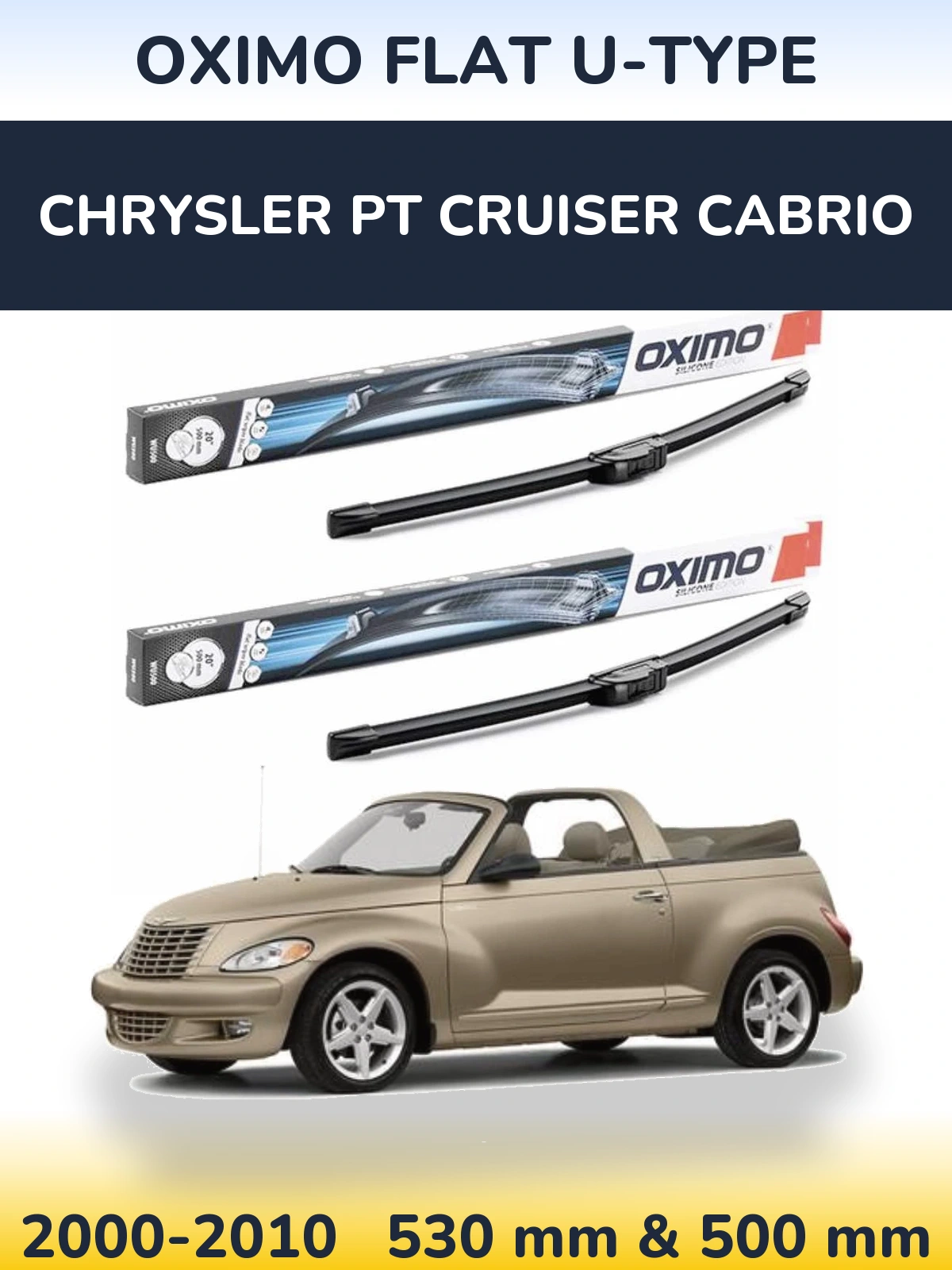 Komplet przednich wycieraczek Oximo Flat U-type 530 & 500 mm do Chrysler PT Cruiser Cabrio 2000-2010