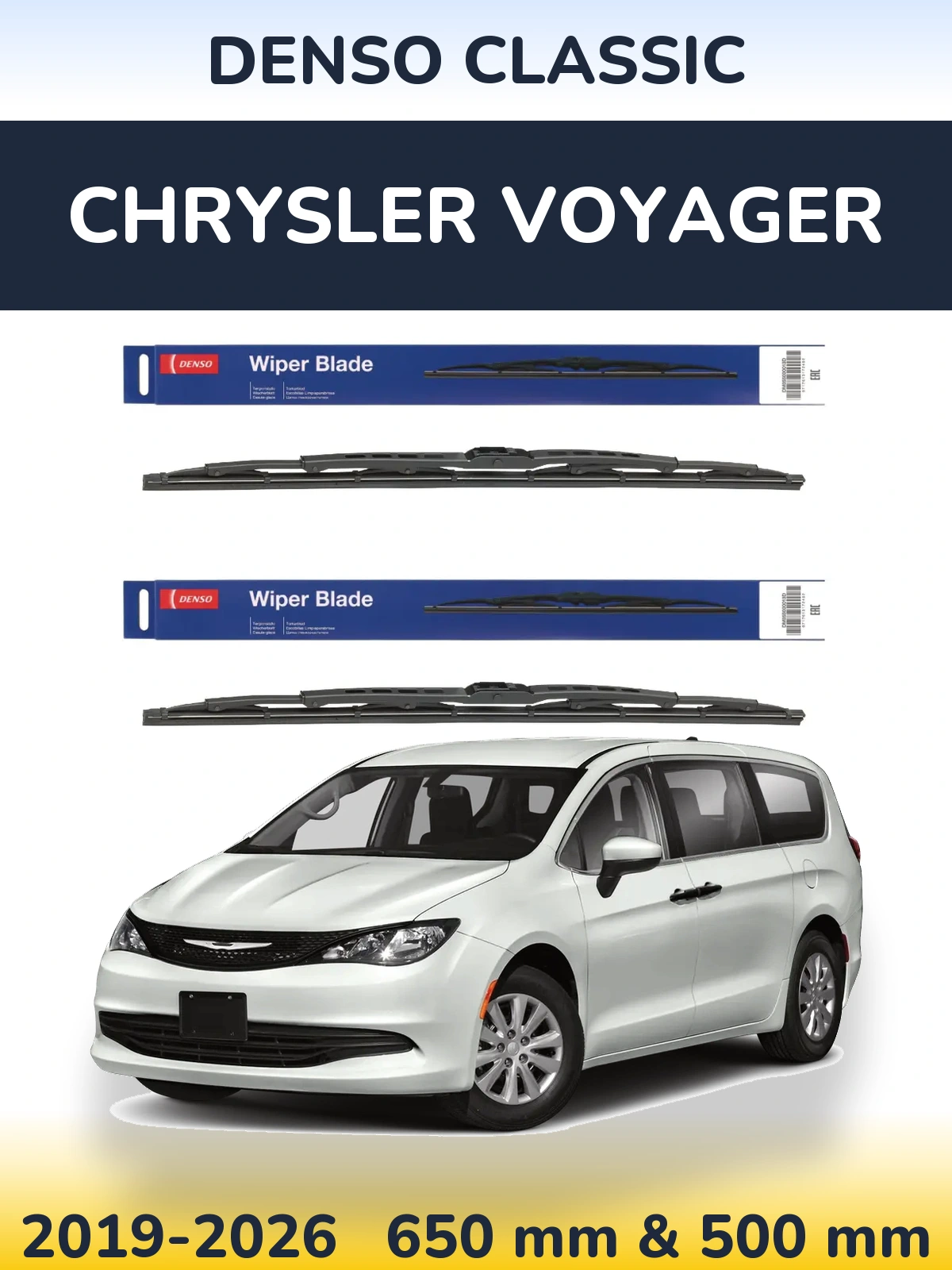 Комплект передних дворников Denso Classic 650 & 500 мм для Chrysler Voyager 2019-2026