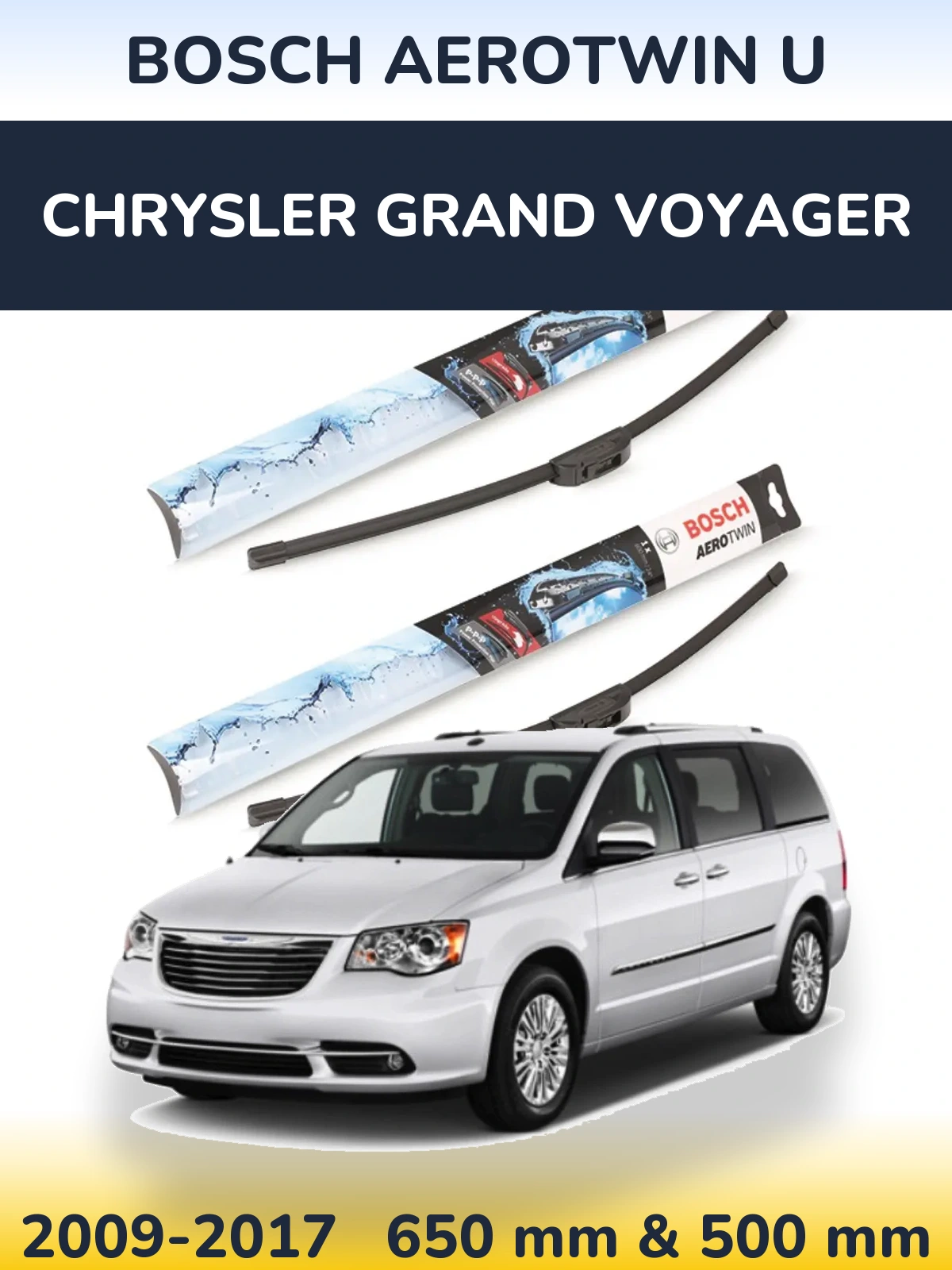 Komplet przednich wycieraczek BOSCH AeroTwin U 650 & 500 mm do Chrysler Grand Voyager 2009-2017