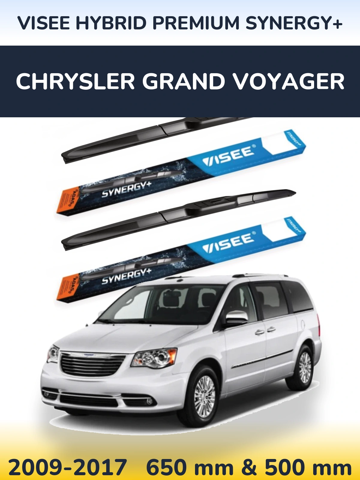 Front wiper blade set VISEE HYBRID PREMIUM SYNERGY+ 650 & 500 mm for Chrysler Grand Voyager 2009-2017