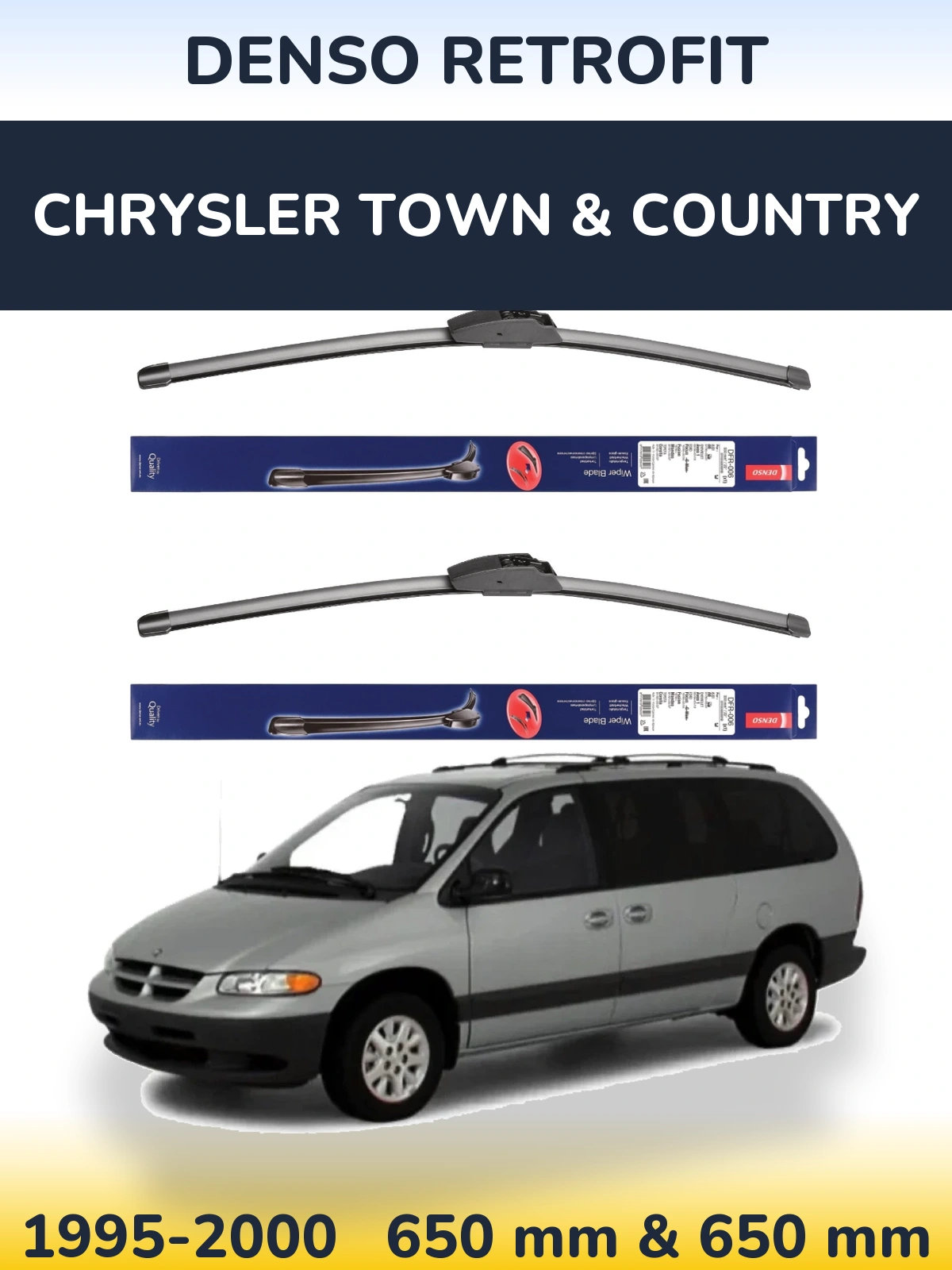 Komplet przednich wycieraczek Denso Retrofit 650 & 650 mm do Chrysler Town & Country 1995-2000