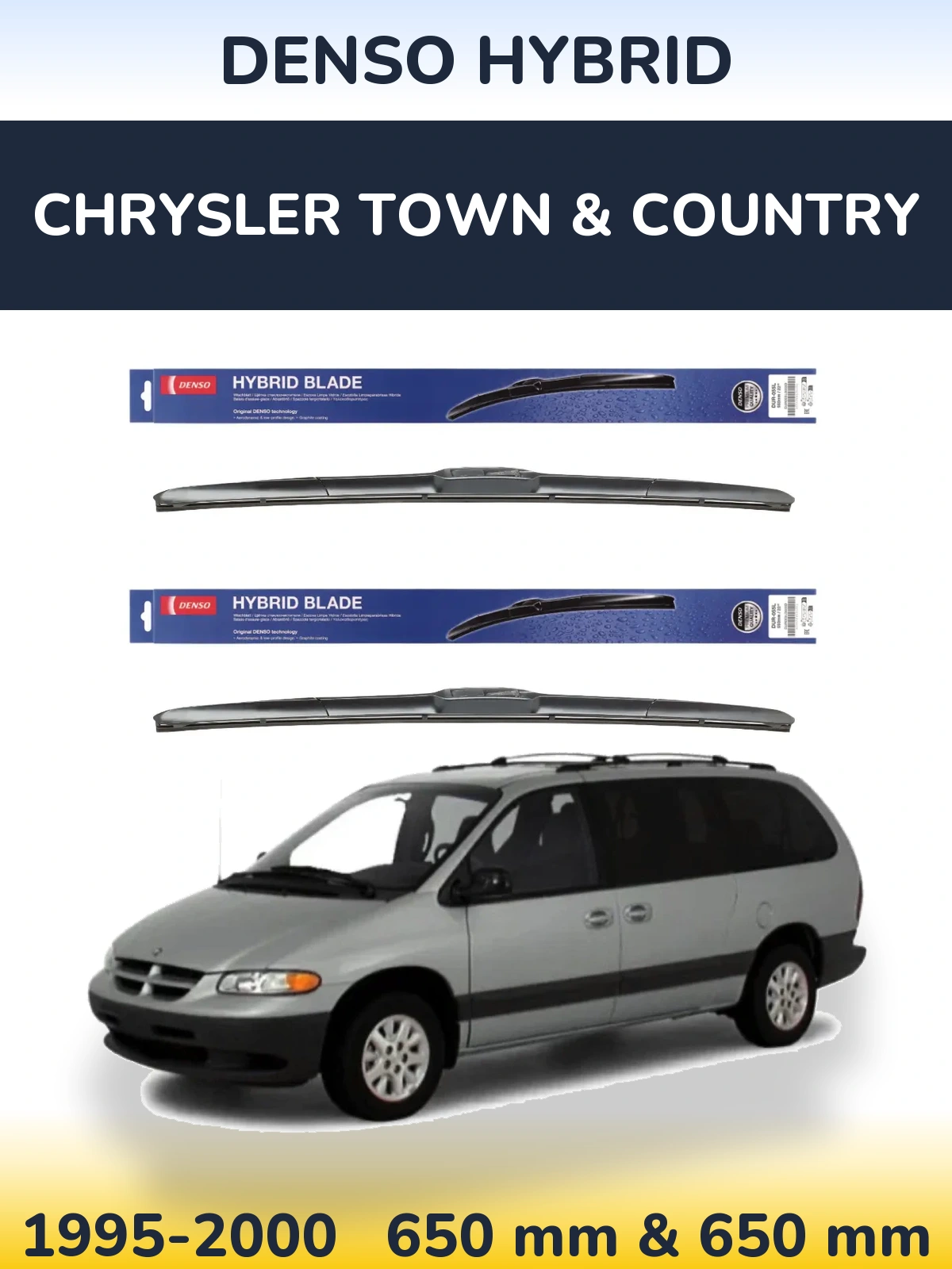 Komplet przednich wycieraczek Denso Hybrid 650 & 650 mm do Chrysler Town & Country 1995-2000