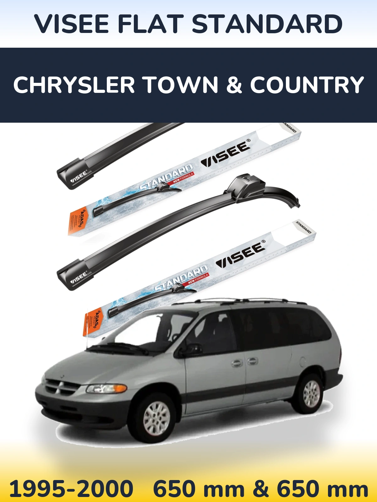 Комплект передних дворников VISEE FLAT STANDARD 650 & 650 мм для Chrysler Town & Country 1995-2000