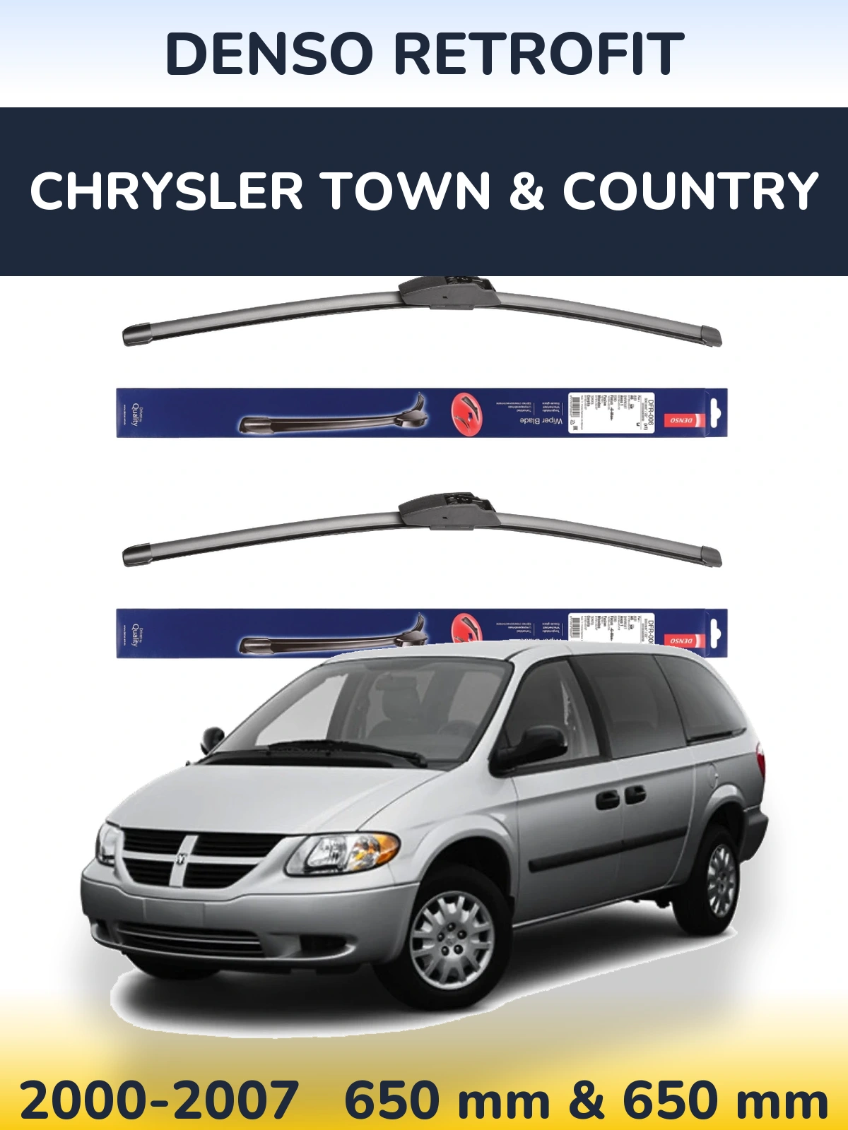 Komplet przednich wycieraczek Denso Retrofit 650 & 650 mm do Chrysler Town & Country 2000-2007