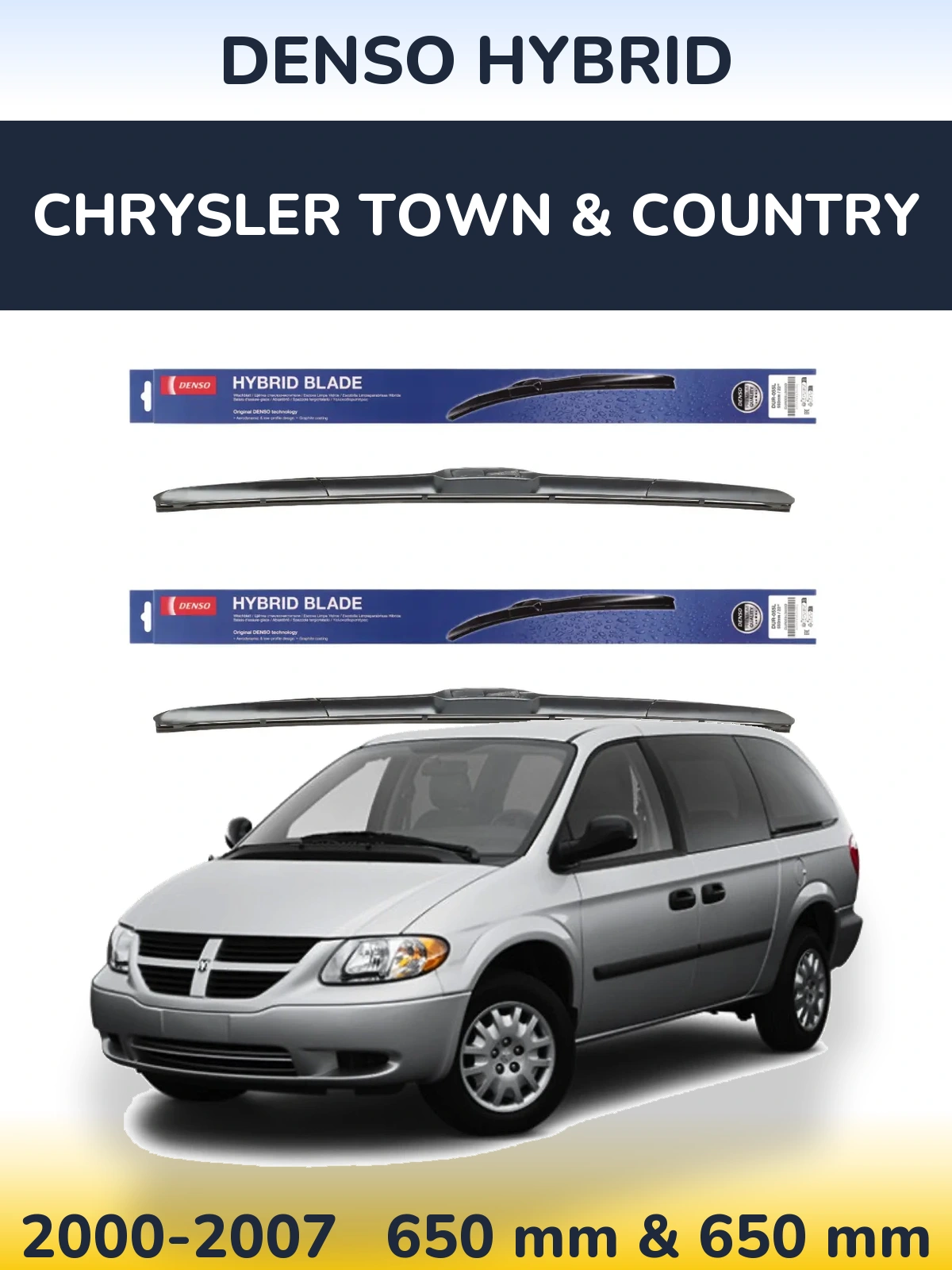 Komplet przednich wycieraczek Denso Hybrid 650 & 650 mm do Chrysler Town & Country 2000-2007