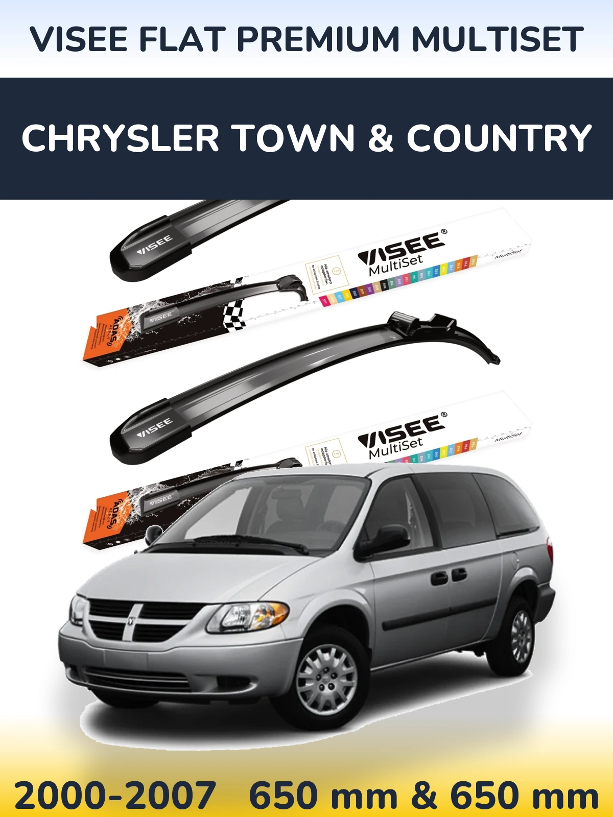 Комплект передних дворников VISEE FLAT PREMIUM MultiSet 650 & 650 мм для Chrysler Town & Country 2000-2007