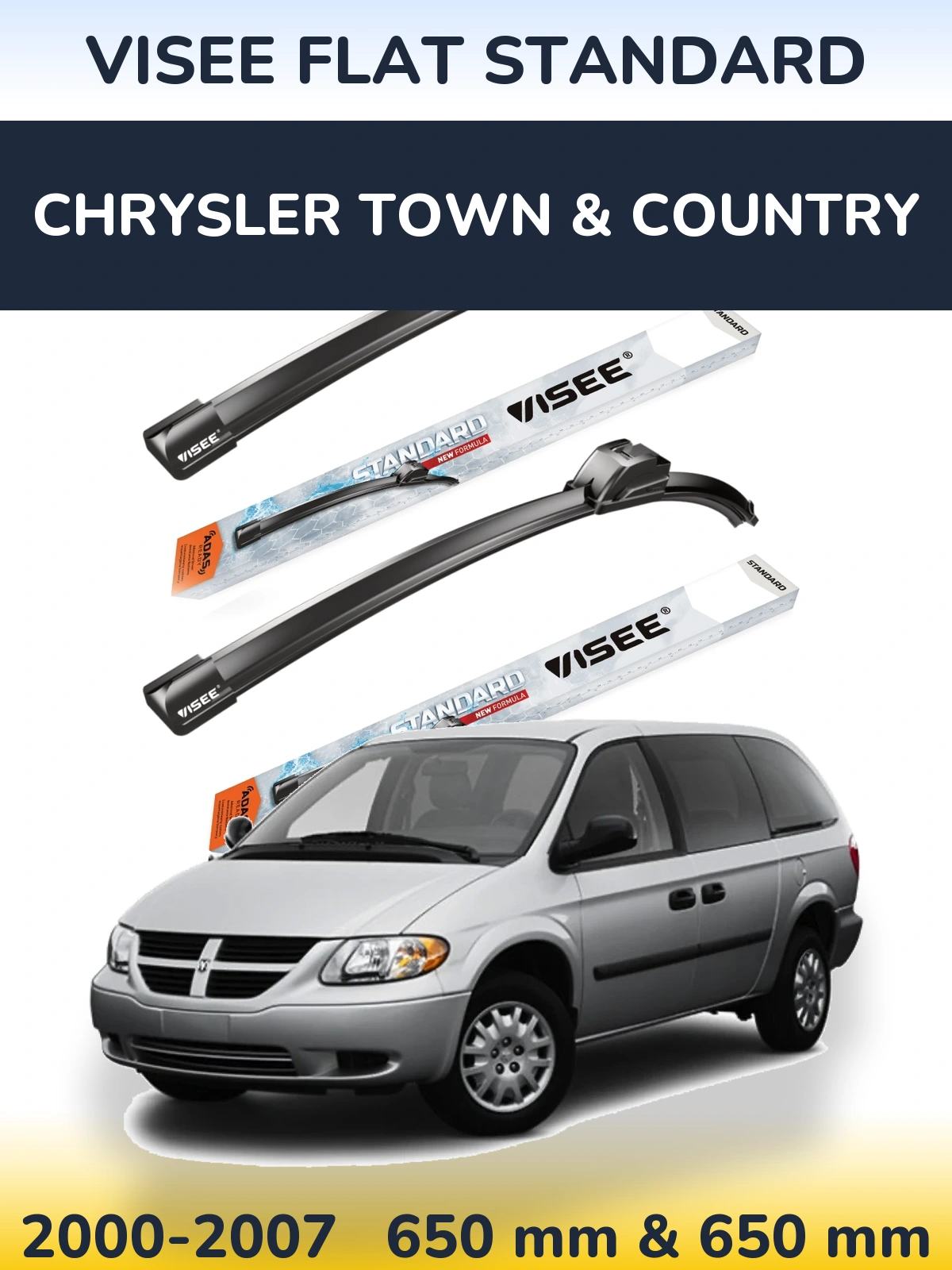 Комплект передних дворников VISEE FLAT STANDARD 650 & 650 мм для Chrysler Town & Country 2000-2007