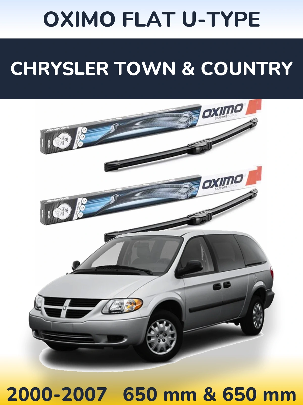 Komplet przednich wycieraczek Oximo Flat U-type 650 & 650 mm do Chrysler Town & Country 2000-2007