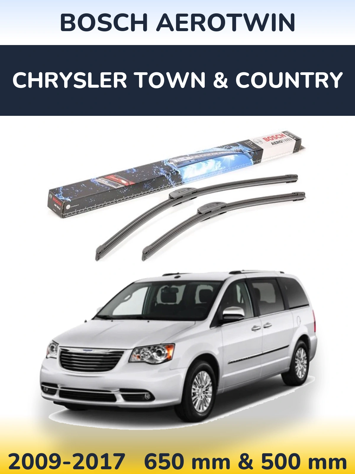 Комплект передних дворников BOSCH AeroTwin 650 & 500 мм для Chrysler Town & Country 2009-2017