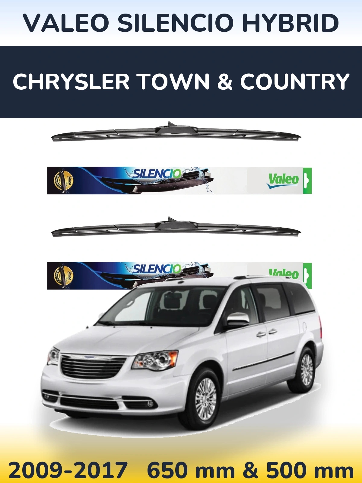 Комплект передних дворников Valeo Silencio Hybrid 650 & 500 мм для Chrysler Town & Country 2009-2017