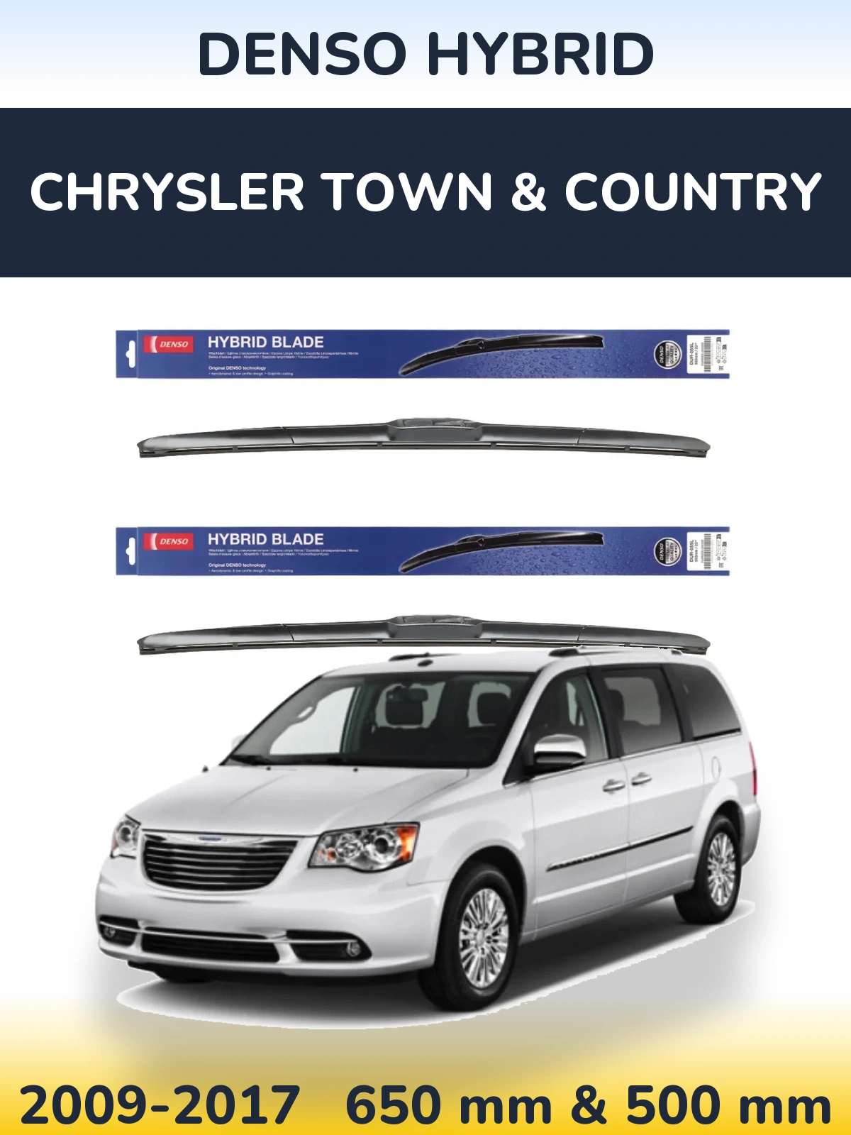 Комплект передних дворников Denso Hybrid 650 & 500 мм для Chrysler Town & Country 2009-2017