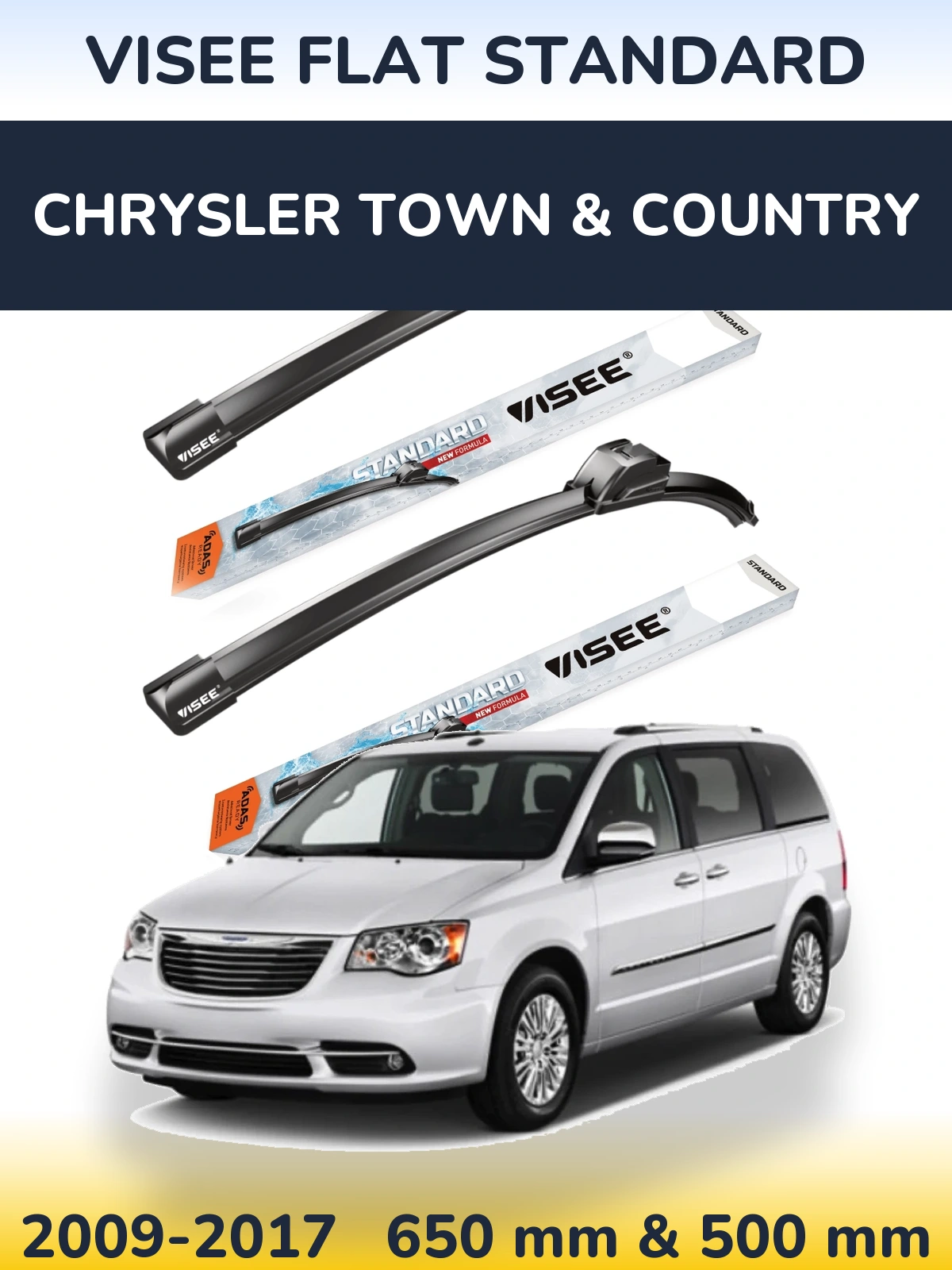 Комплект передних дворников VISEE FLAT STANDARD 650 & 500 мм для Chrysler Town & Country 2009-2017