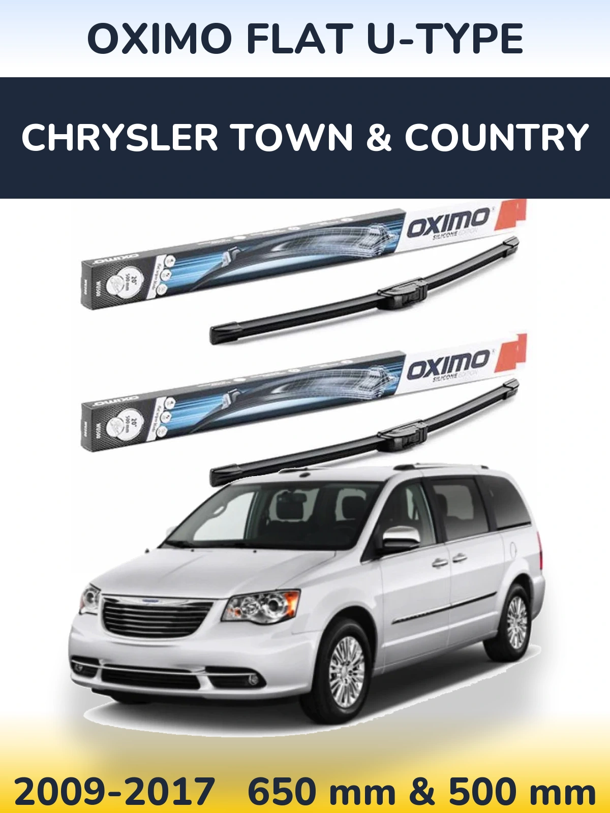Komplet przednich wycieraczek Oximo Flat U-type 650 & 500 mm do Chrysler Town & Country 2009-2017