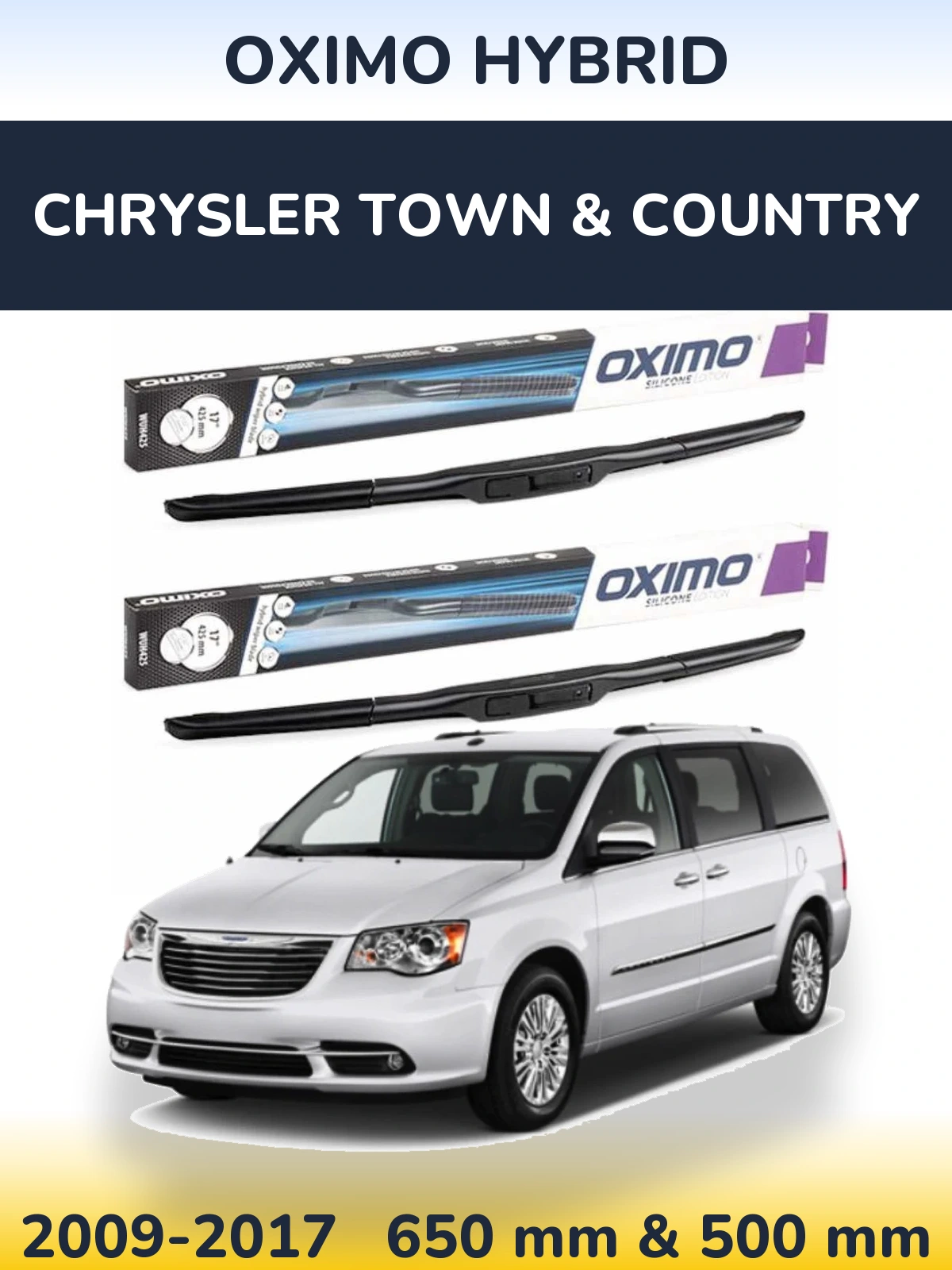 Front wiper blade set Oximo Hybrid 650 & 500 mm for Chrysler Town & Country 2009-2017