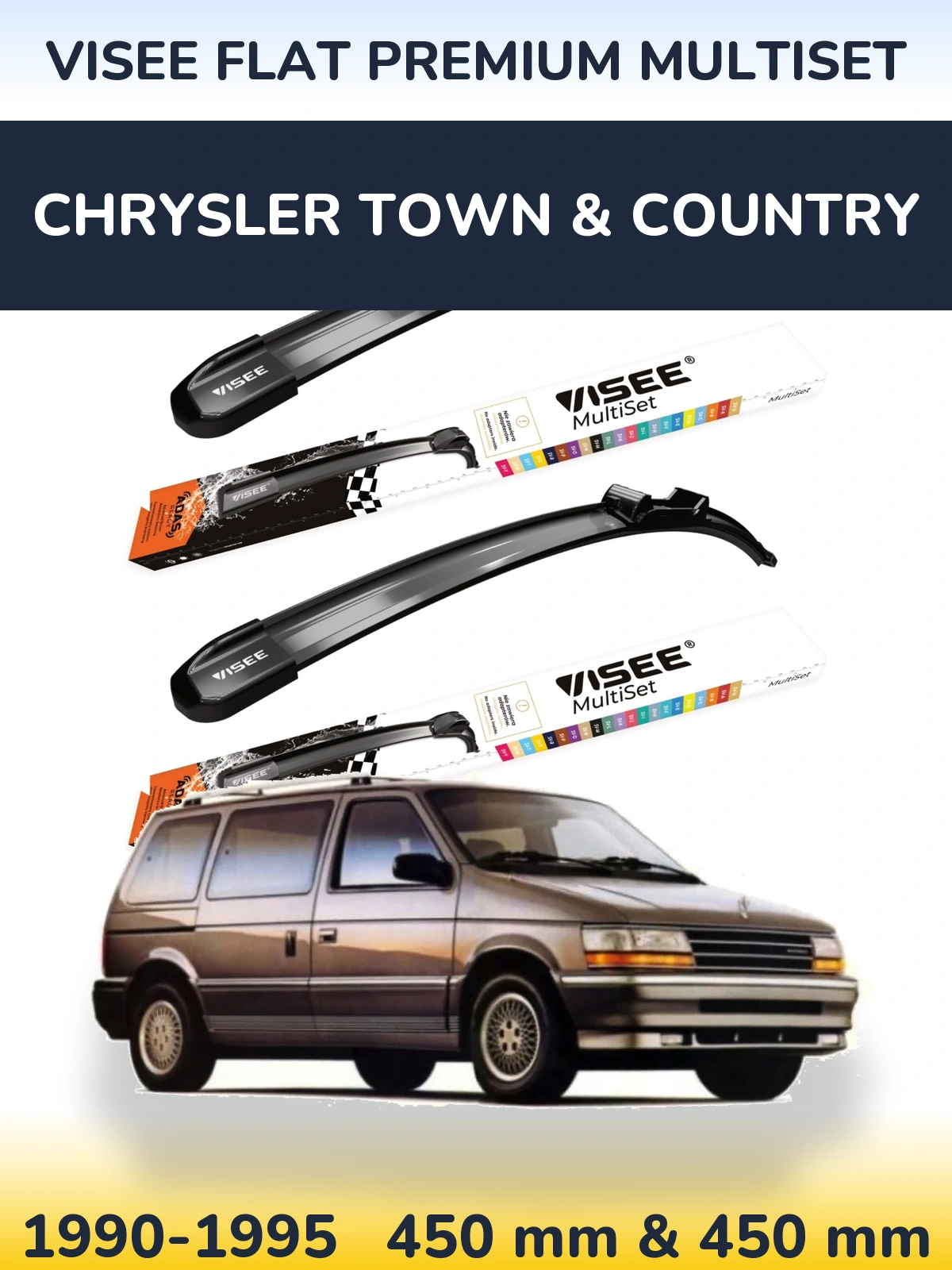 Комплект передних дворников VISEE FLAT PREMIUM MultiSet 450 & 450 мм для Chrysler Town & Country 1990-1995