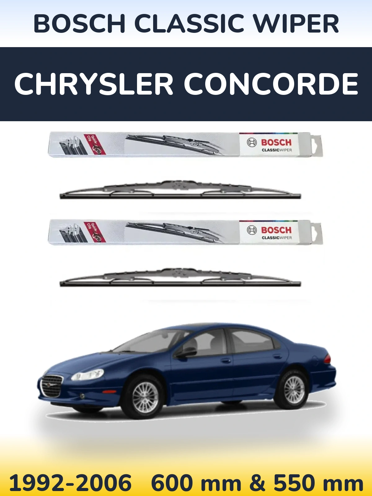 Комплект передних дворников BOSCH Classic Wiper 600 & 550 мм для Chrysler Concorde 1992-2006