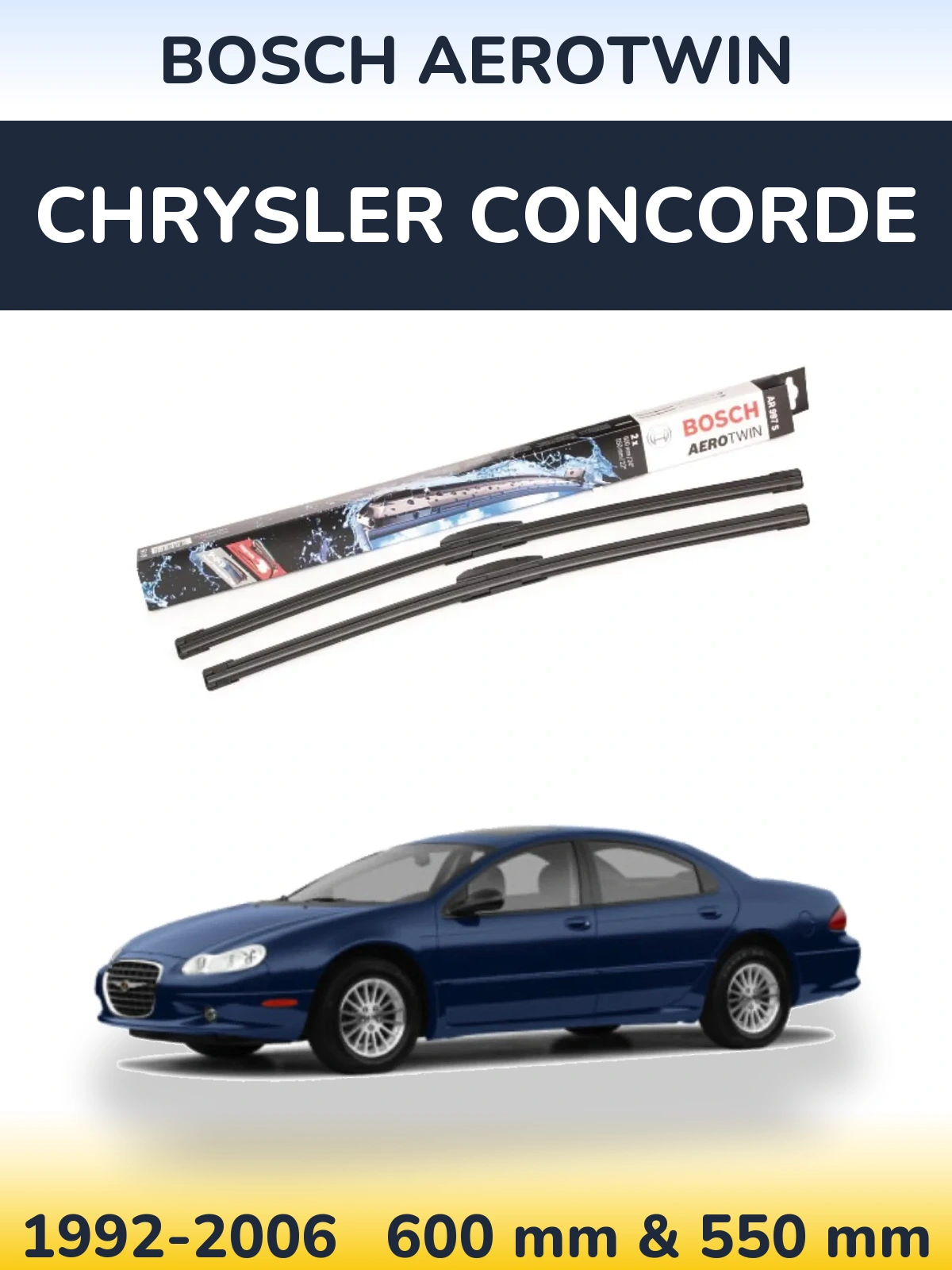 Комплект передних дворников BOSCH AeroTwin 600 & 550 мм для Chrysler Concorde 1992-2006