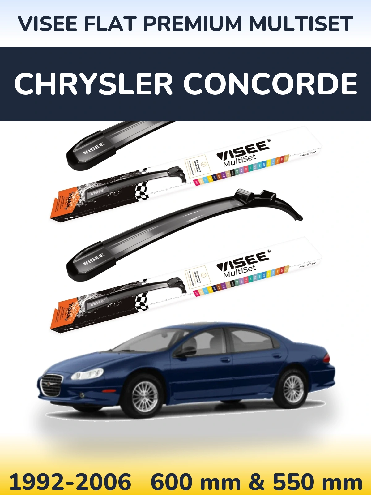 Комплект передних дворников VISEE FLAT PREMIUM MultiSet 600 & 550 мм для Chrysler Concorde 1992-2006