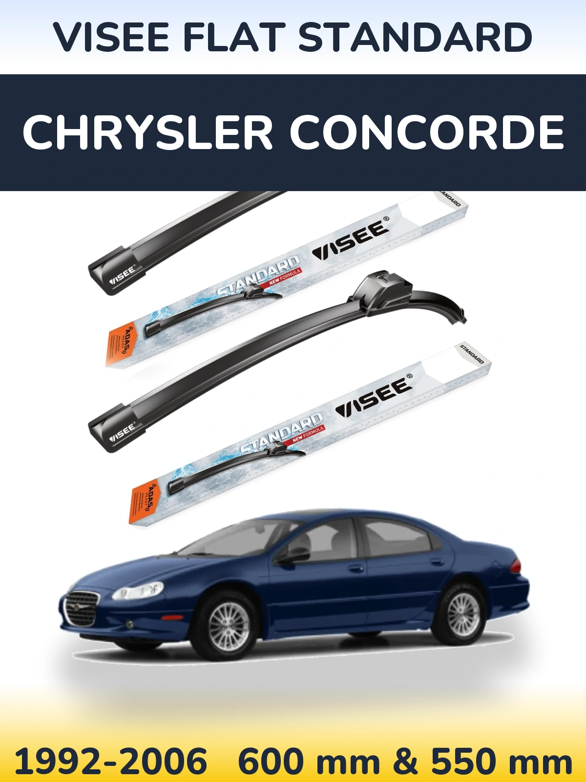 Комплект передних дворников VISEE FLAT STANDARD 600 & 550 мм для Chrysler Concorde 1992-2006