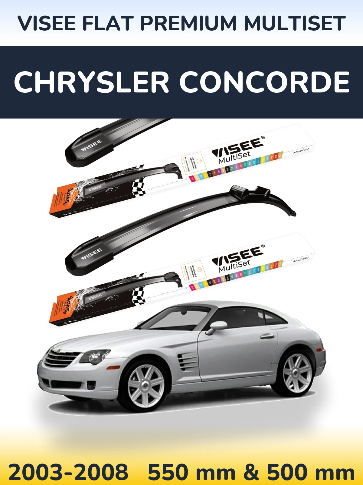 Комплект передніх щіток VISEE FLAT PREMIUM MultiSet 550 & 500 мм для Chrysler Concorde 2003-2008