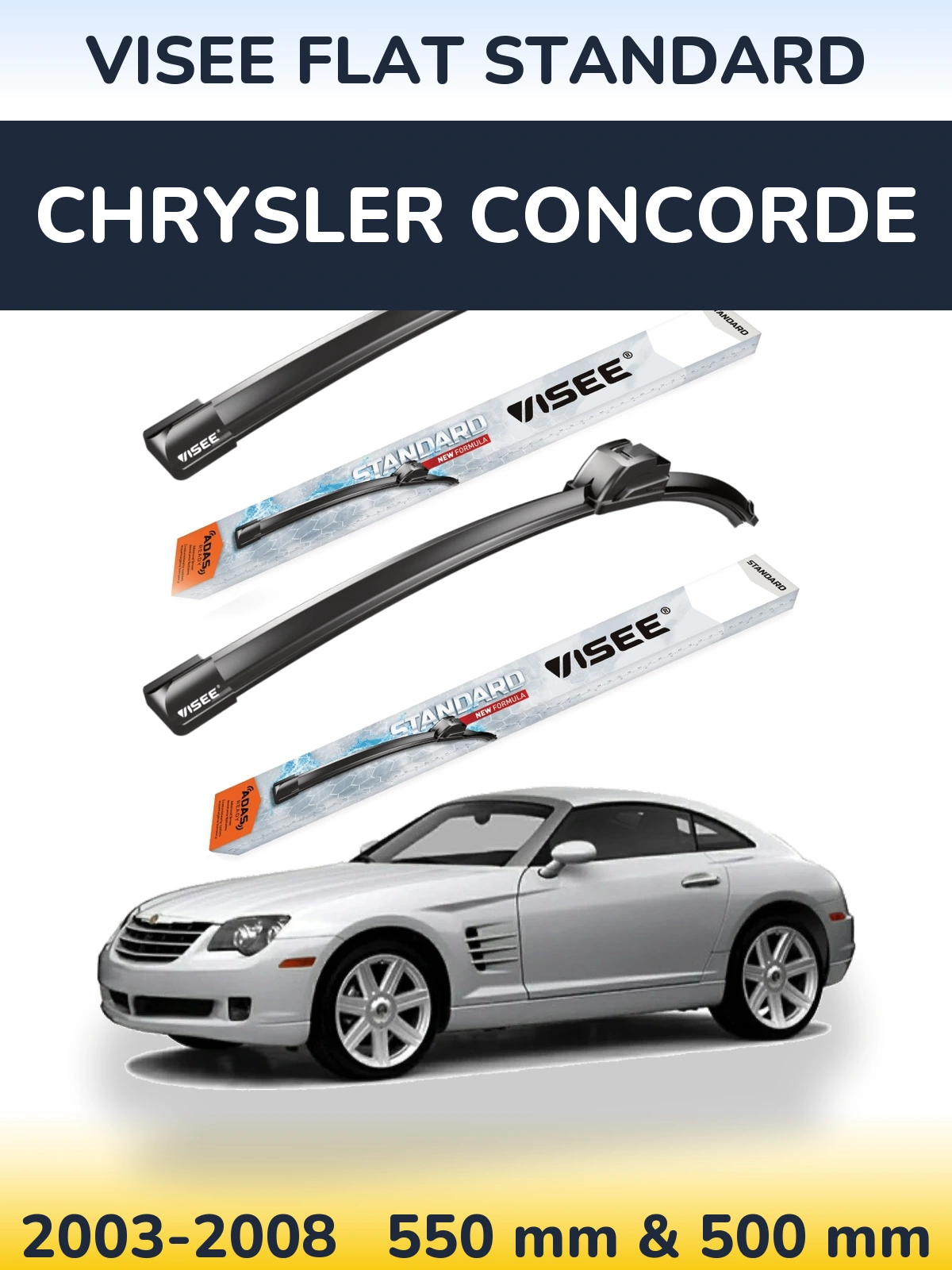 Комплект передних дворников VISEE FLAT STANDARD 550 & 500 мм для Chrysler Concorde 2003-2008