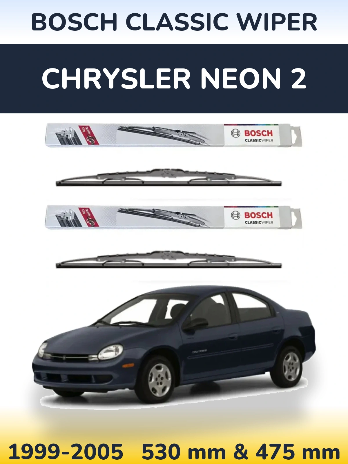 Komplet przednich wycieraczek BOSCH Classic Wiper 530 & 475 mm do Chrysler Neon 2 1999-2005