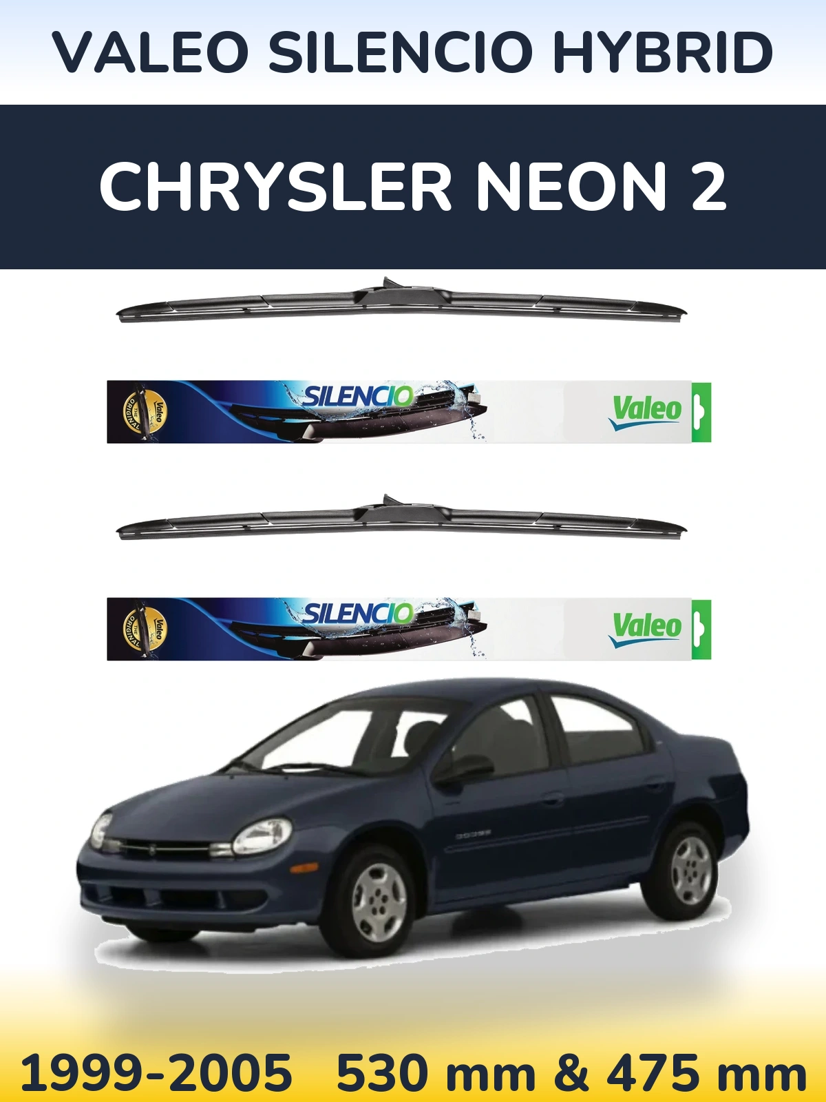 Komplet przednich wycieraczek Valeo Silencio Hybrid 530 & 475 mm do Chrysler Neon 2 1999-2005
