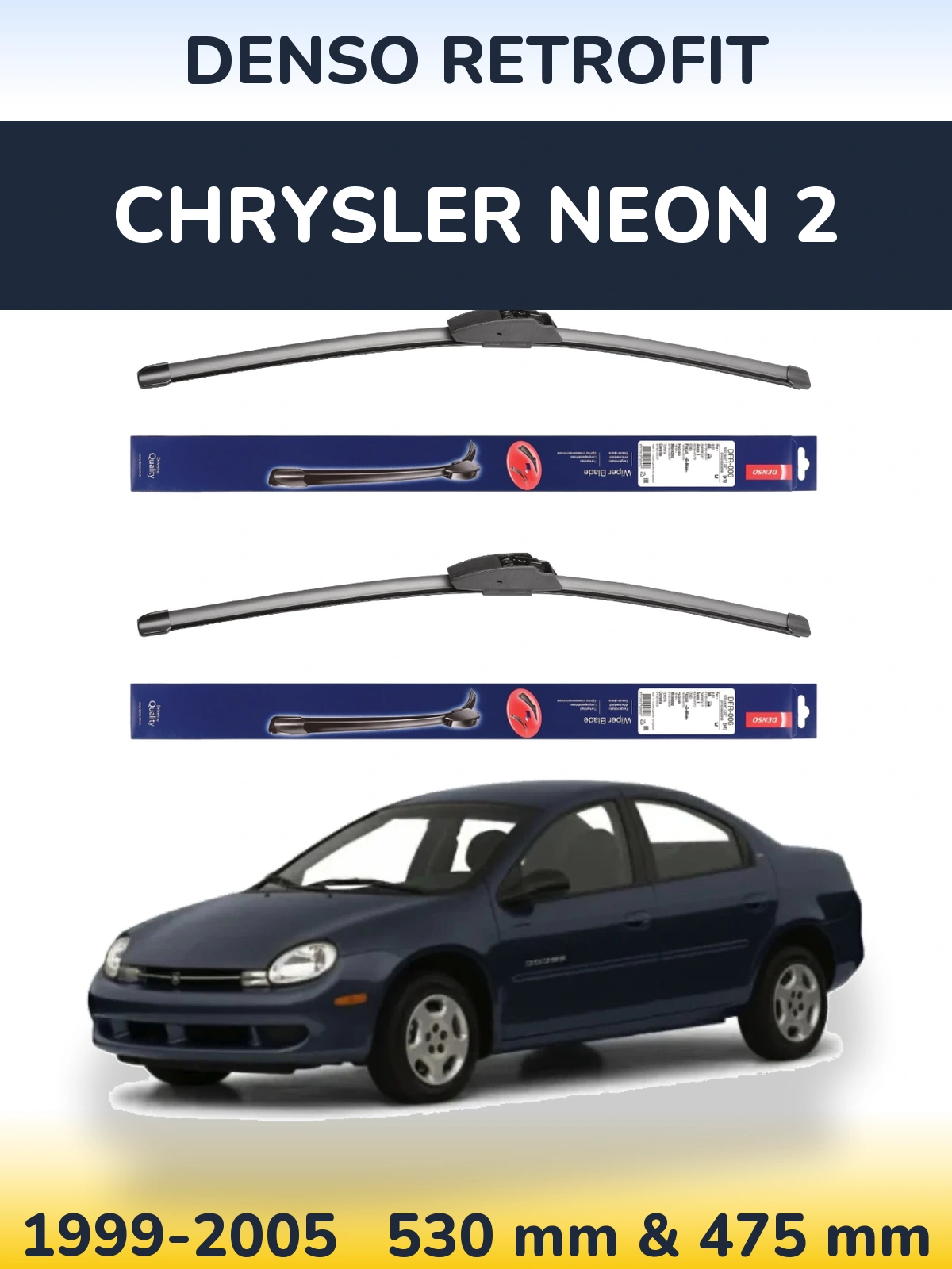 Komplet przednich wycieraczek Denso Retrofit 530 & 475 mm do Chrysler Neon 2 1999-2005