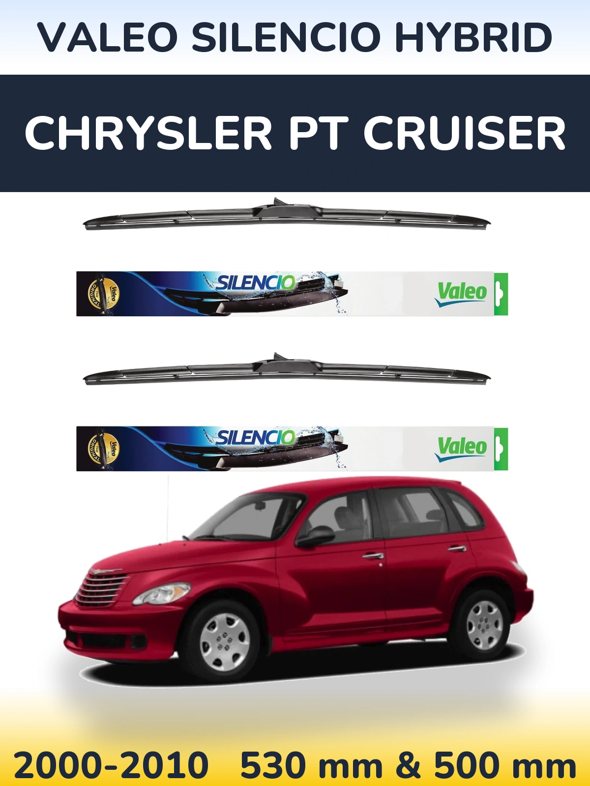 Komplet przednich wycieraczek Valeo Silencio Hybrid 530 & 500 mm do Chrysler PT Cruiser 2000-2010