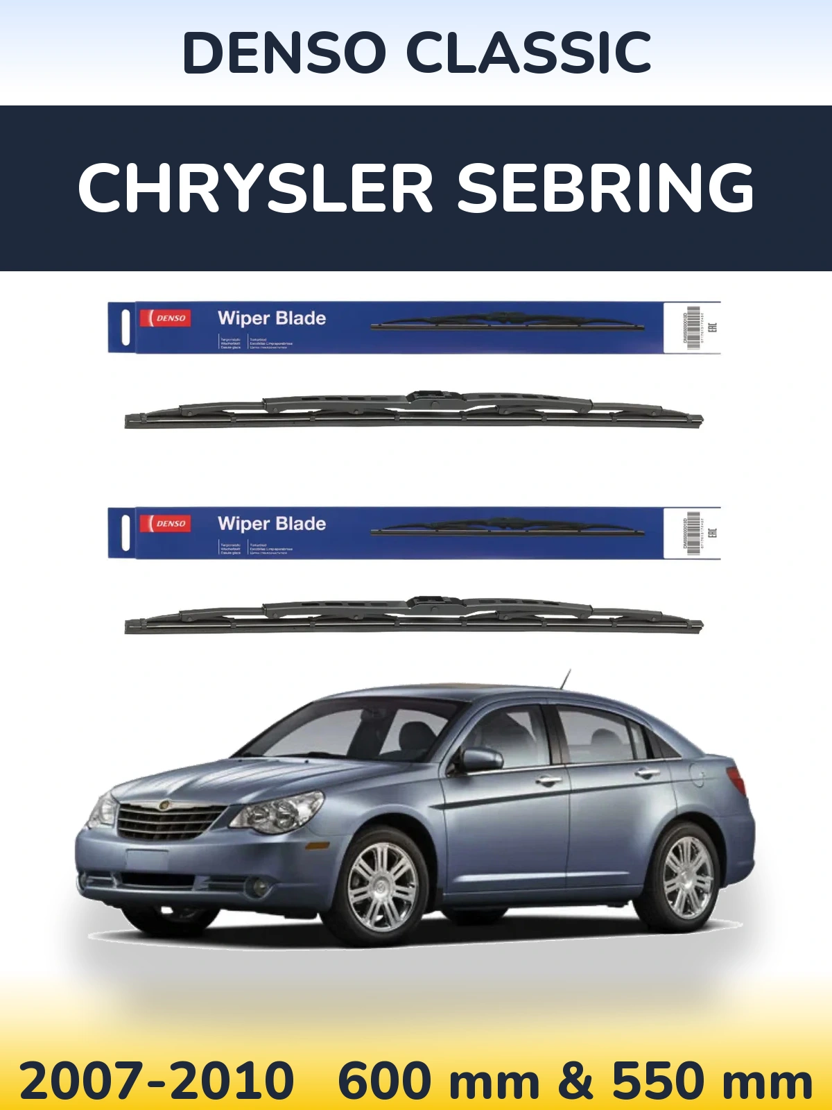 Front wiper blade set Denso Classic 600 & 550 mm for Chrysler Sebring 2007-2010