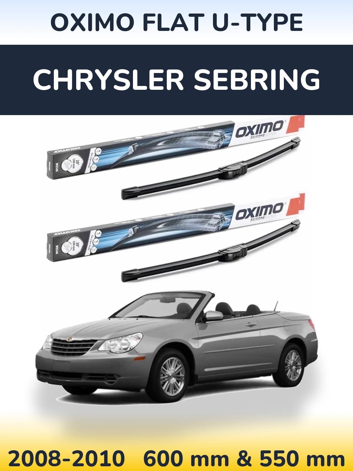 Komplet przednich wycieraczek Oximo Flat U-type 600 & 550 mm do Chrysler Sebring 2008-2010