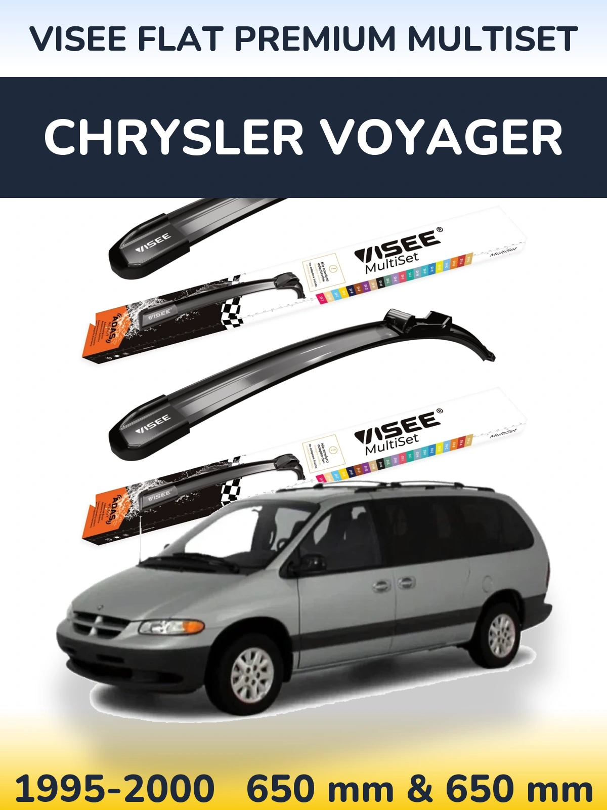 Komplet przednich wycieraczek VISEE FLAT PREMIUM MultiSet 650 & 650 mm do Chrysler Voyager 1995-2000