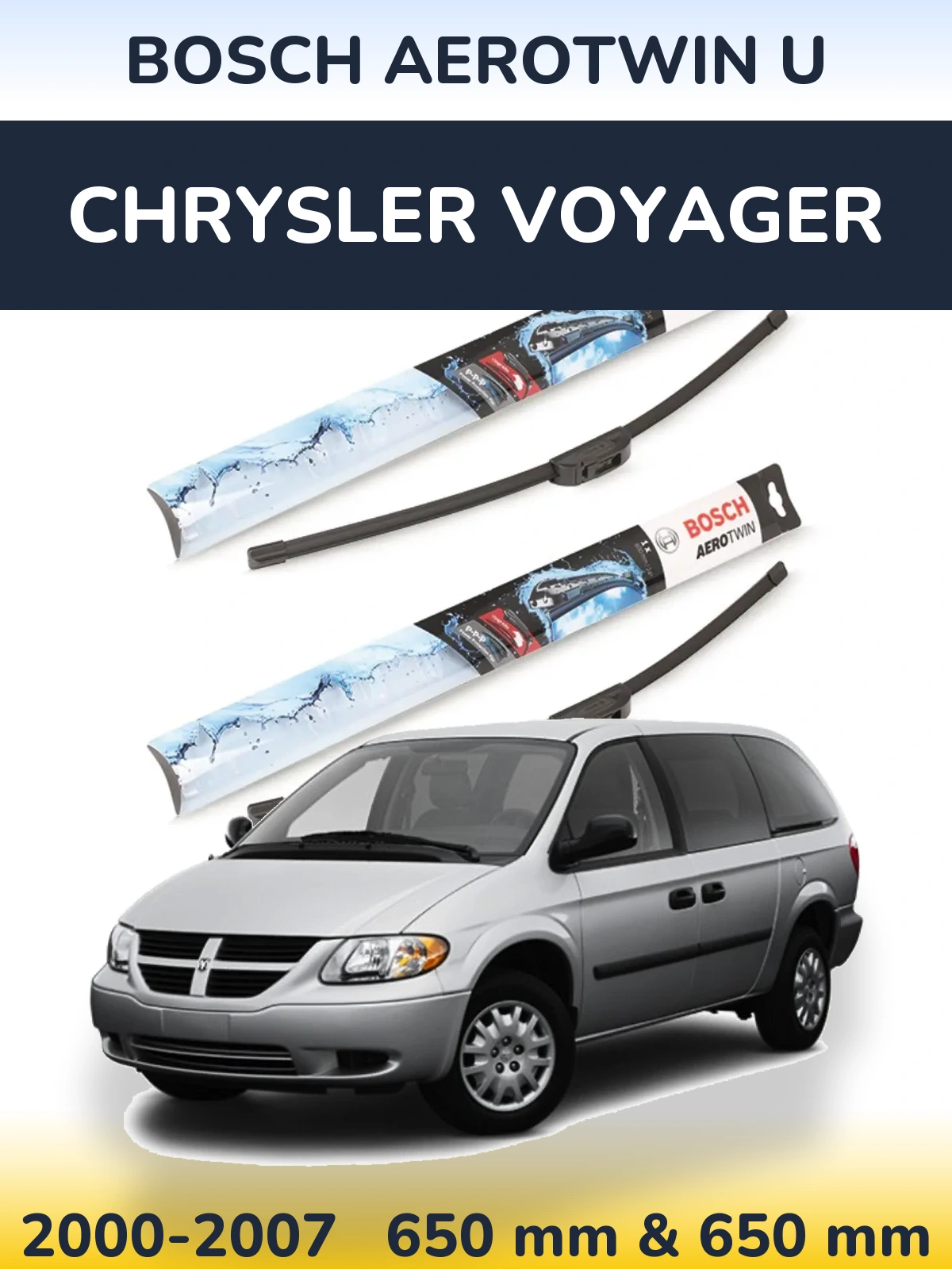 Komplet przednich wycieraczek BOSCH AeroTwin U 650 & 650 mm do Chrysler Voyager 2000-2007