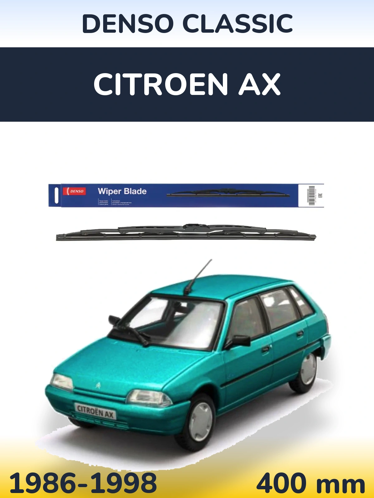 Rear wiper blade Denso Classic 400 mm for Citroen AX 1986-1998