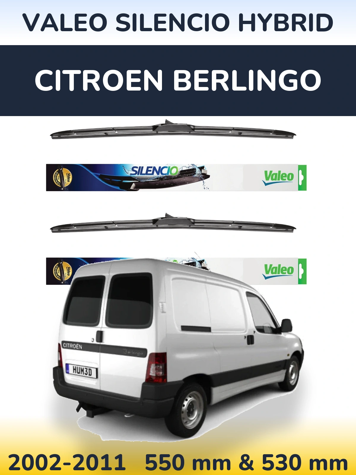 Komplet przednich wycieraczek Valeo Silencio Hybrid 550 & 530 mm do Citroen Berlingo 2002-2011
