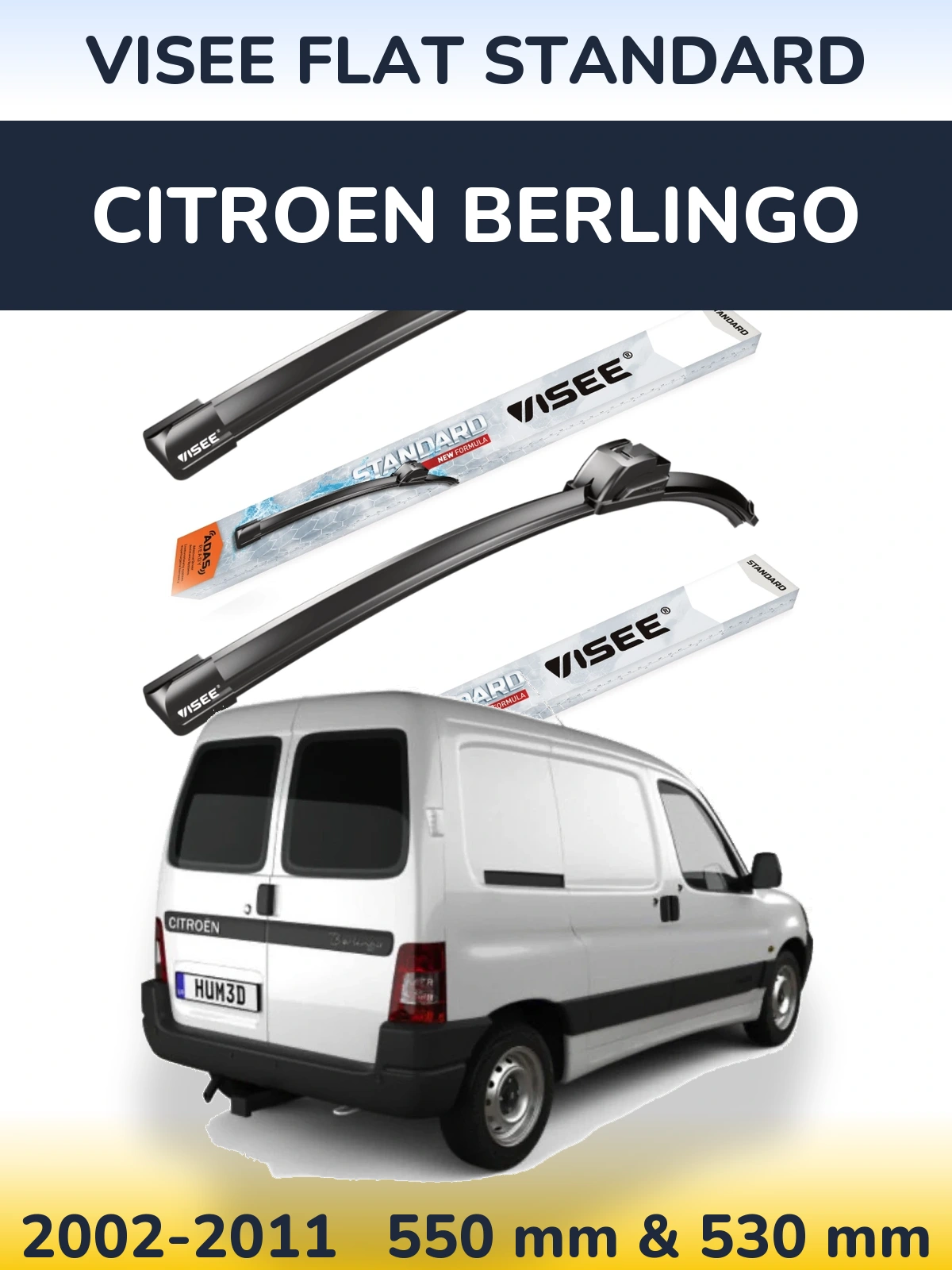 Front wiper blade set VISEE FLAT STANDARD 550 & 530 mm for Citroen Berlingo 2002-2011