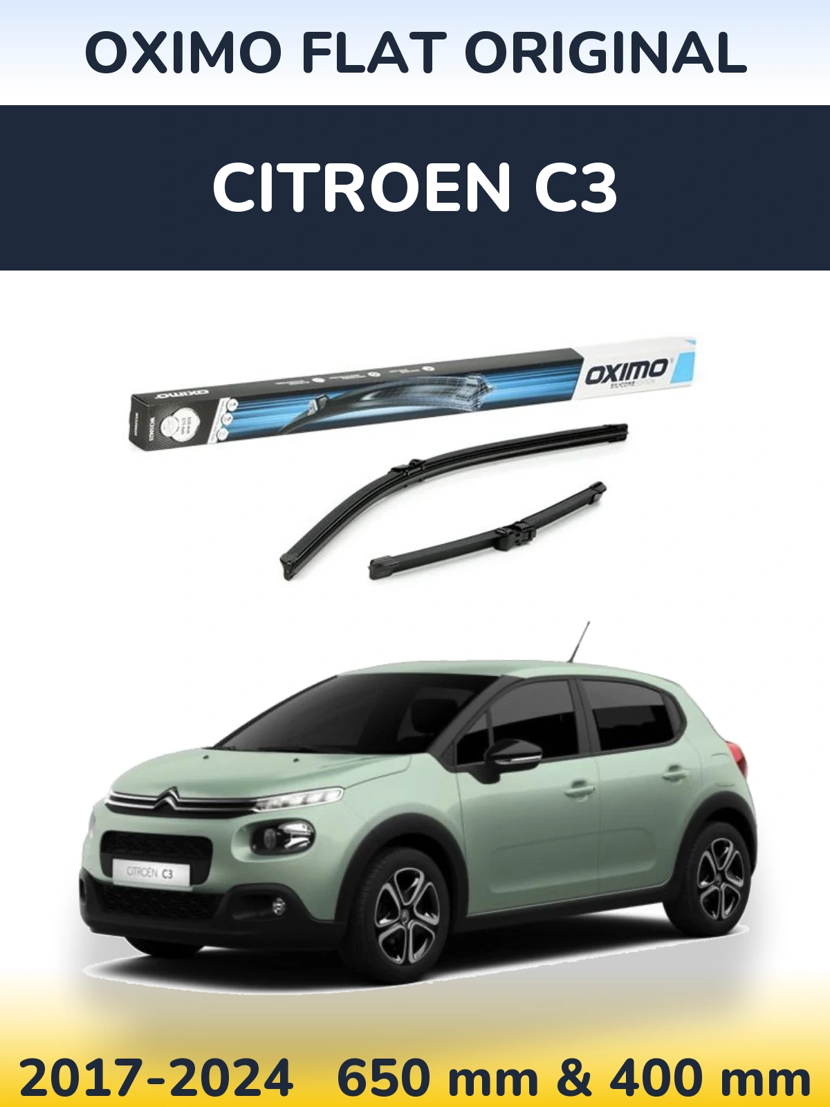 Комплект передних дворников Oximo Flat Original 650 & 375 мм для Citroen C3 2017-2024