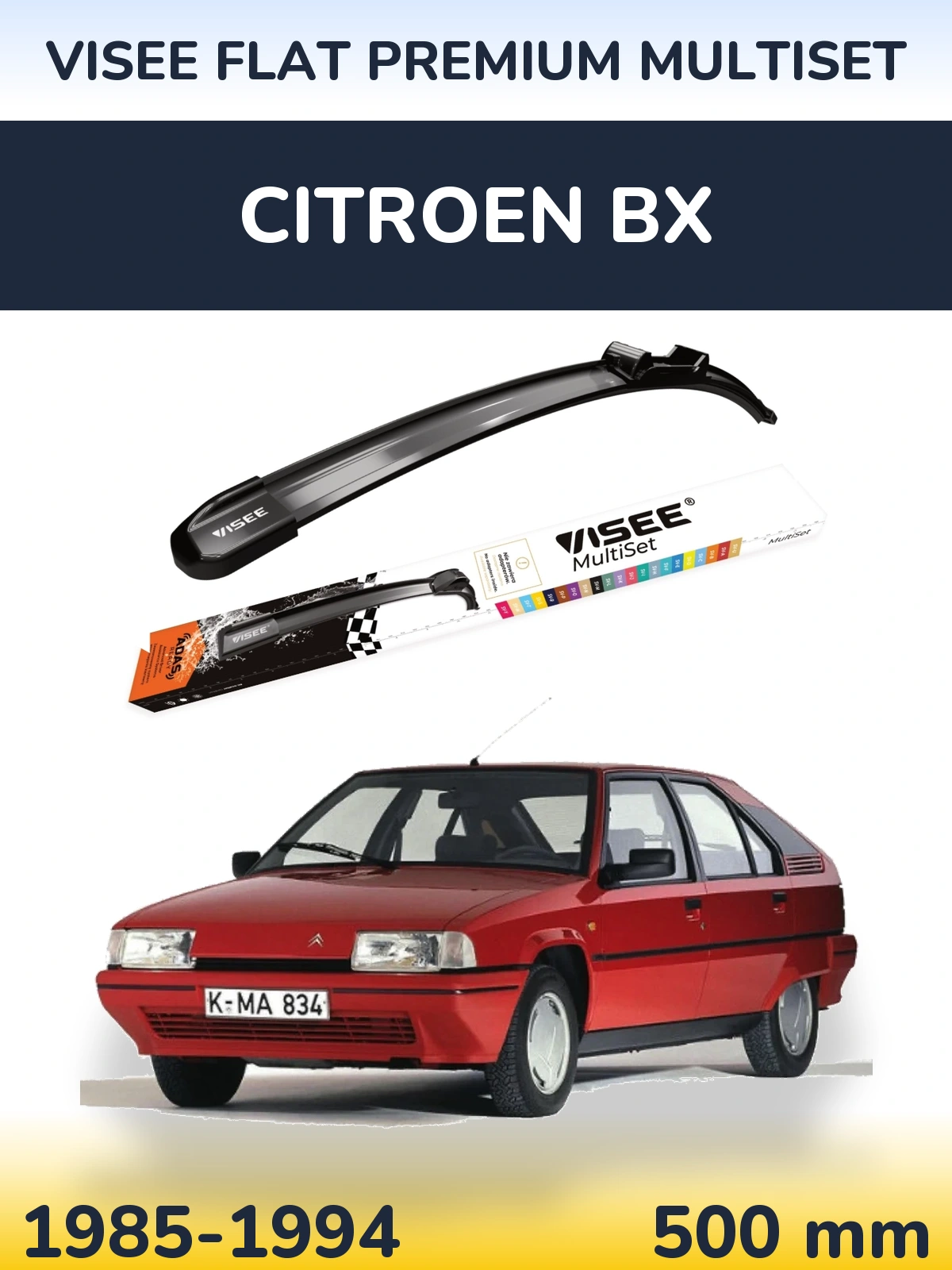 Przednia wycieraczka VISEE FLAT PREMIUM MultiSet 500 mm do Citroen BX 1985-1994