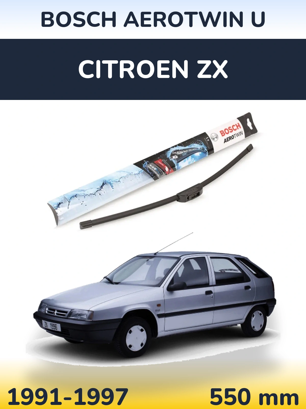 Передний дворник BOSCH AeroTwin U 550 мм для Citroen ZX 1991-1997