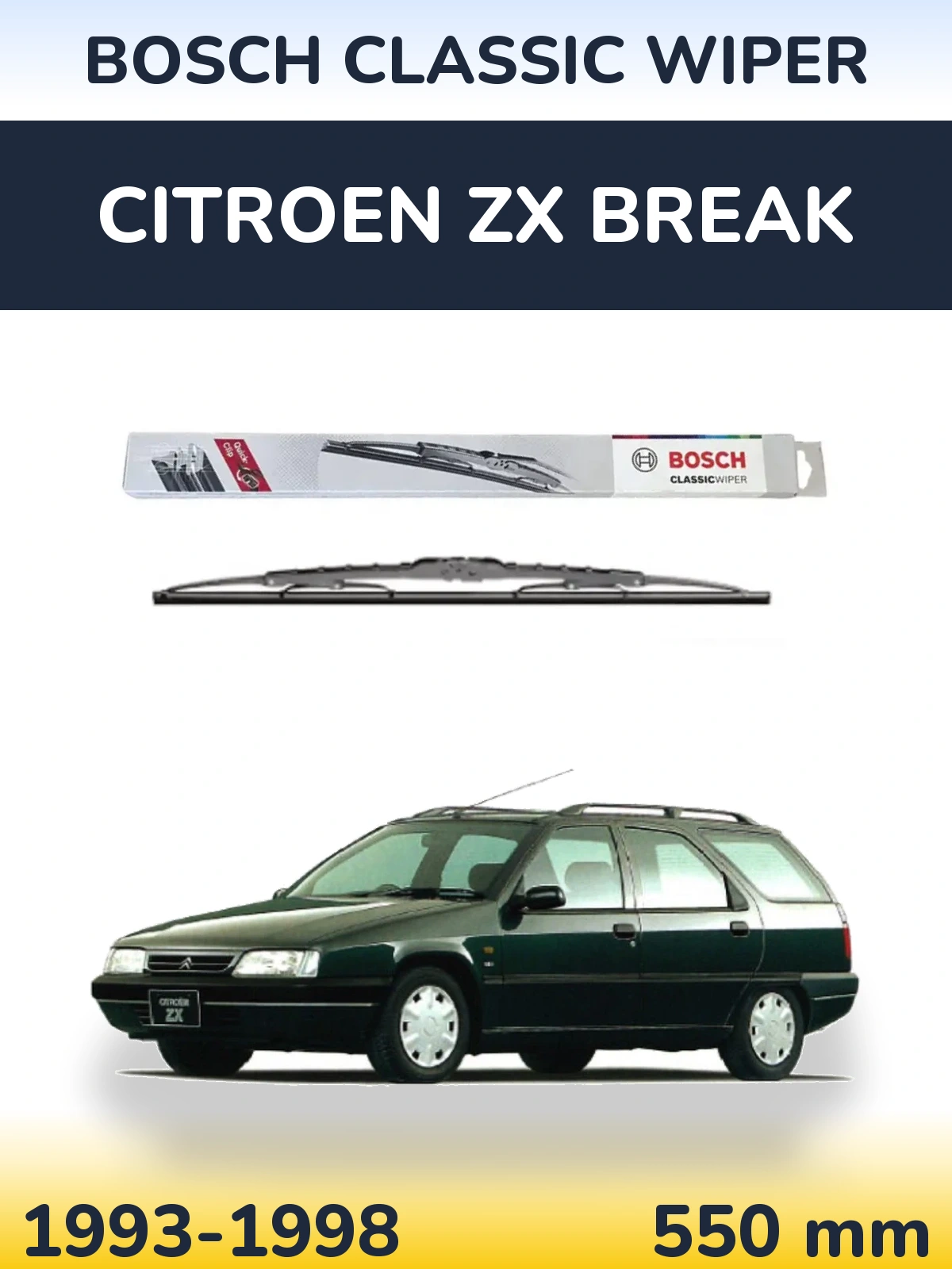 Front wiper blade BOSCH Classic Wiper 550 mm for Citroen ZX Break 1993-1998