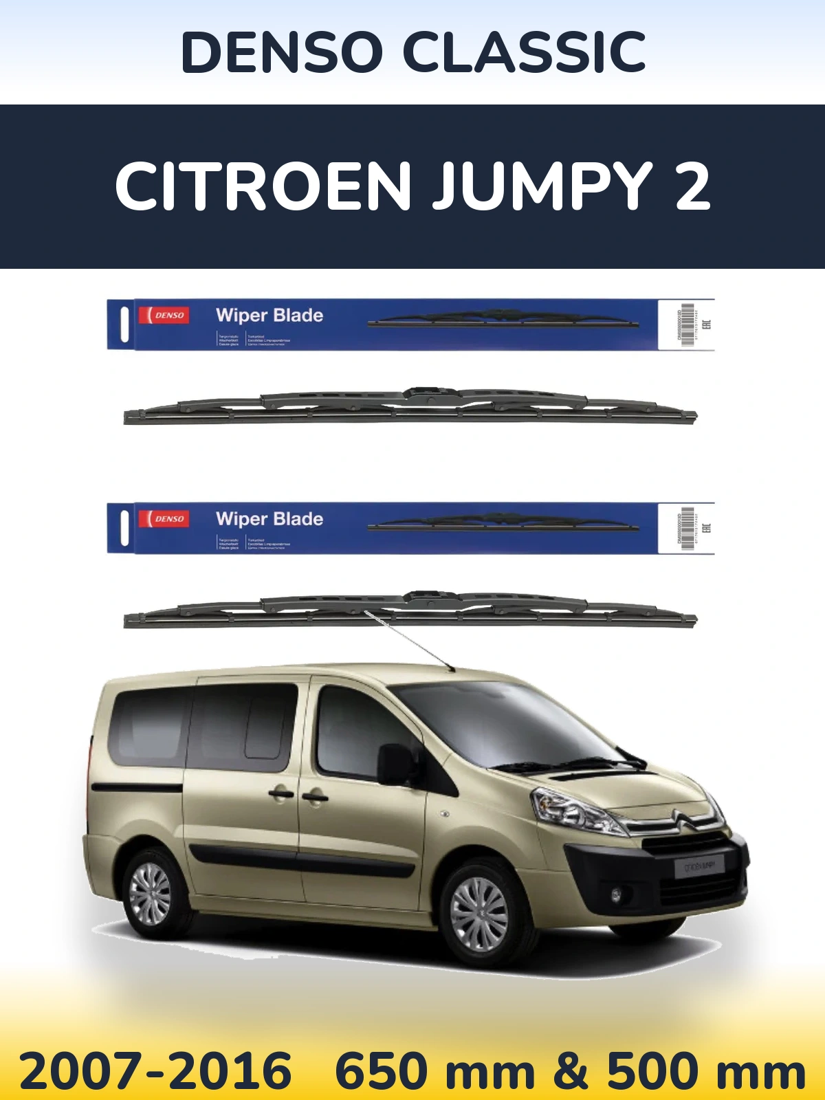 Front wiper blade set Denso Classic 650 & 500 mm for Citroen Jumpy 2 2007-2016