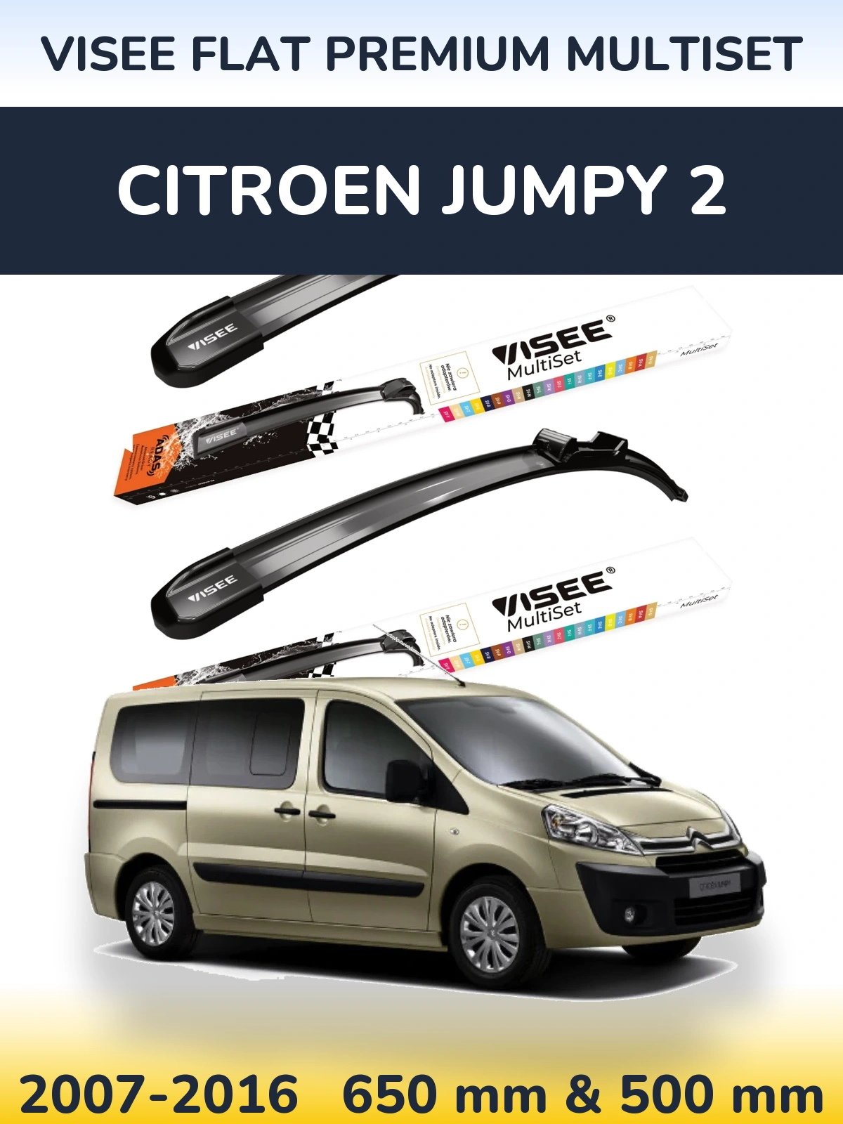 Komplet przednich wycieraczek VISEE FLAT PREMIUM MultiSet 650 & 500 mm do Citroen Jumpy 2 2007-2016