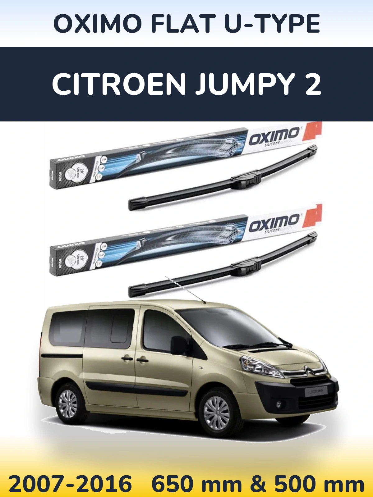 Комплект передних дворников Oximo Flat U-type 650 & 500 мм для Citroen Jumpy 2 2007-2016