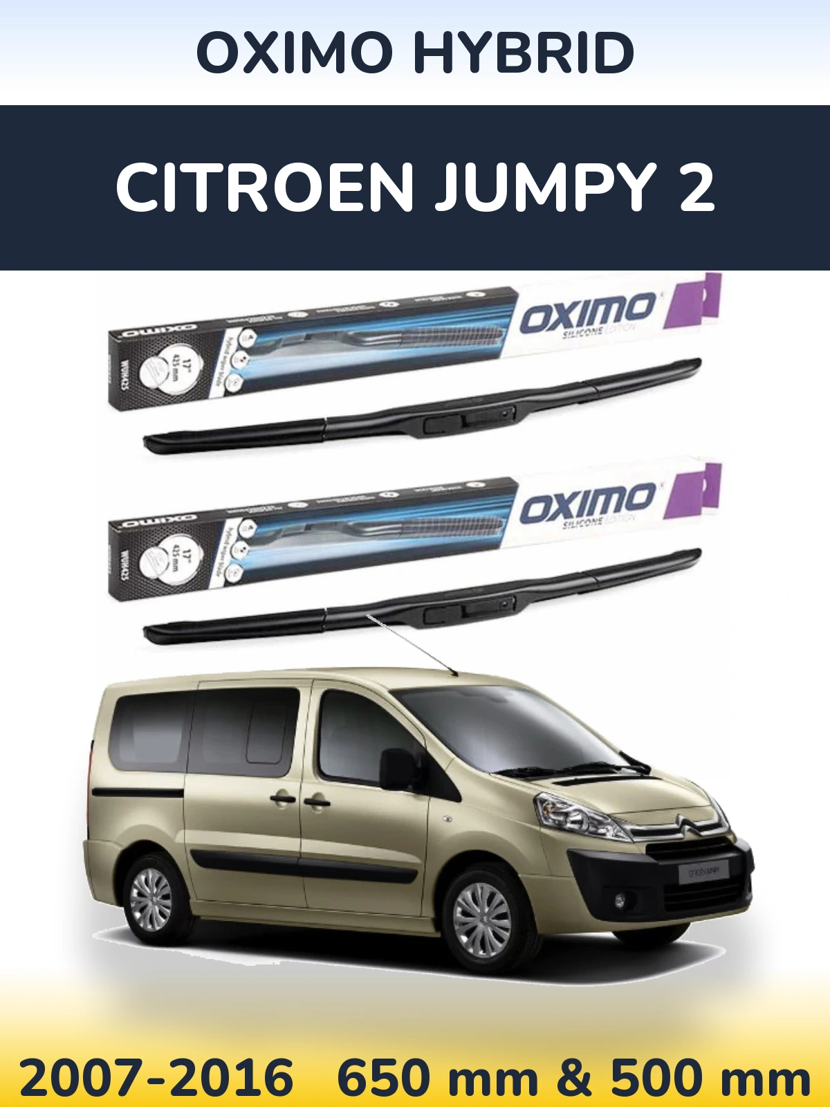 Комплект передних дворников Oximo Hybrid 650 & 500 мм для Citroen Jumpy 2 2007-2016